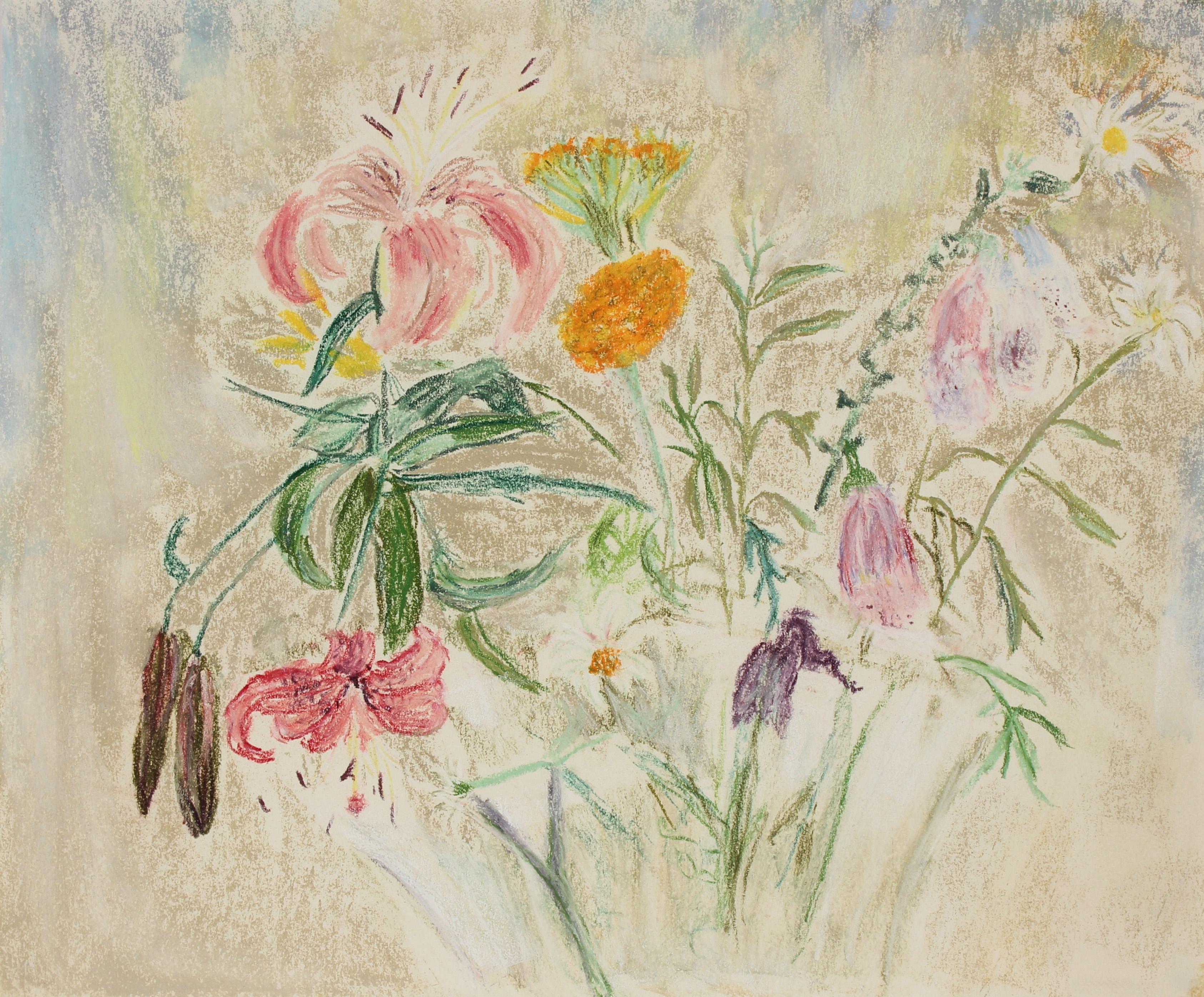 Anne Granick Still-Life - "Loose Flowers" Still Life in Pastel, Circa 1960s
