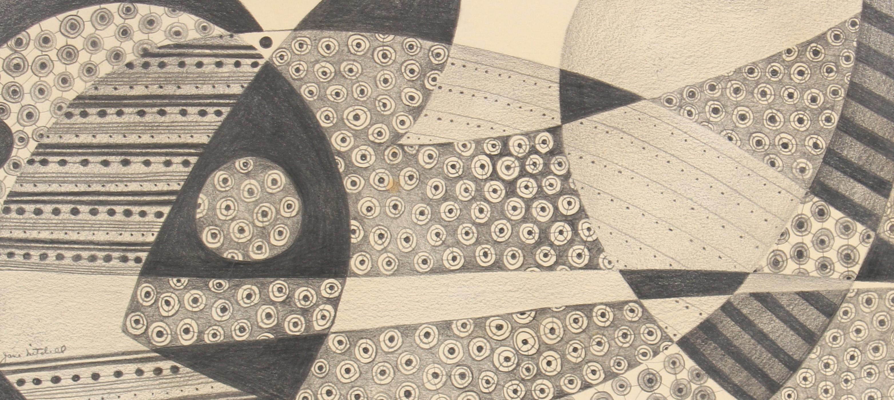 Detailed Surrealist Abstract in Graphite, 1970s - Art by Jane Mitchell