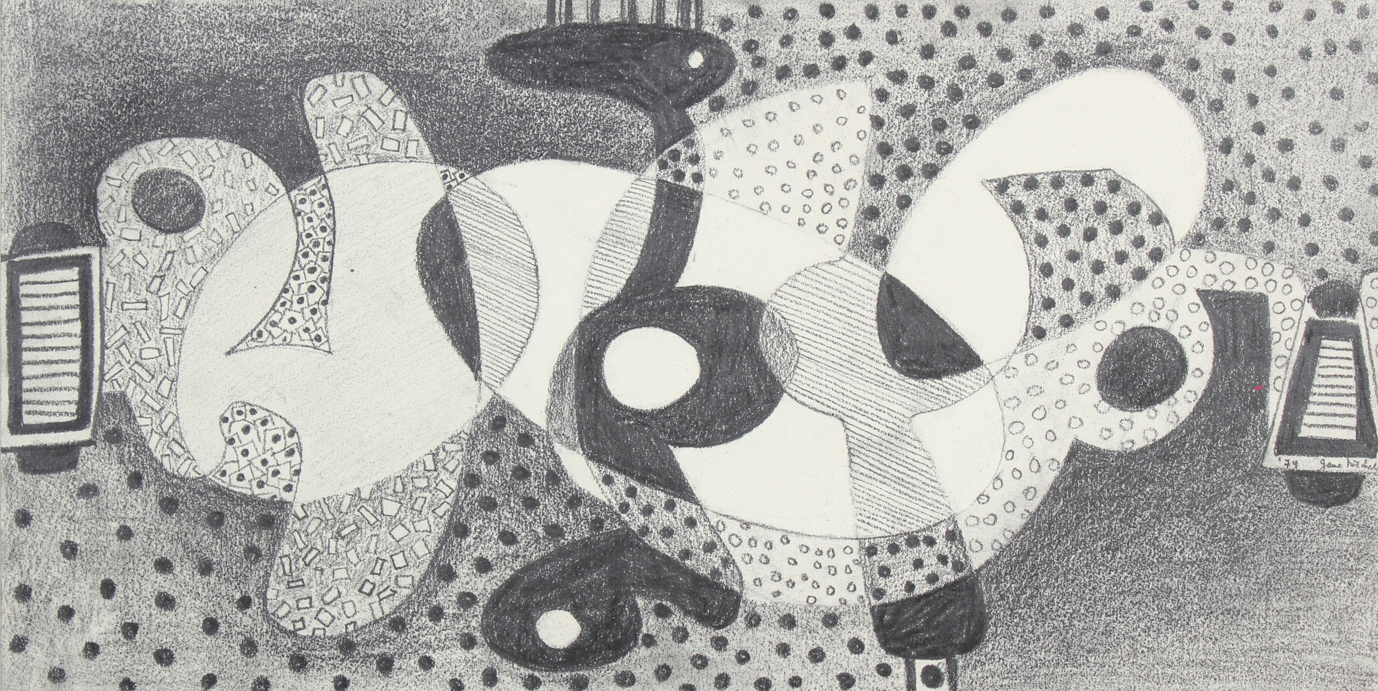 Jane Mitchell Abstract Drawing - Optical Art Abstract in Graphite, 1974