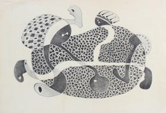 Organic Figures Abstract, Graphite Drawing, Circa 1970s
