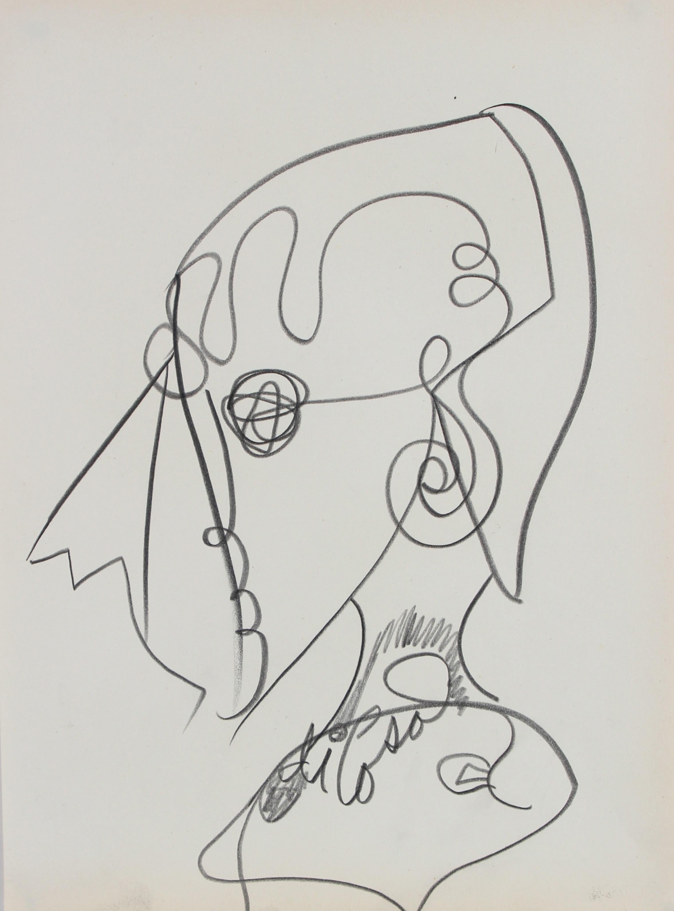 Michael di Cosola Abstract Drawing - Abstracted Psychedelic Portrait in Graphite, Late 20th Century