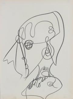 Abstracted Psychedelic Portrait in Graphite, Late 20th Century