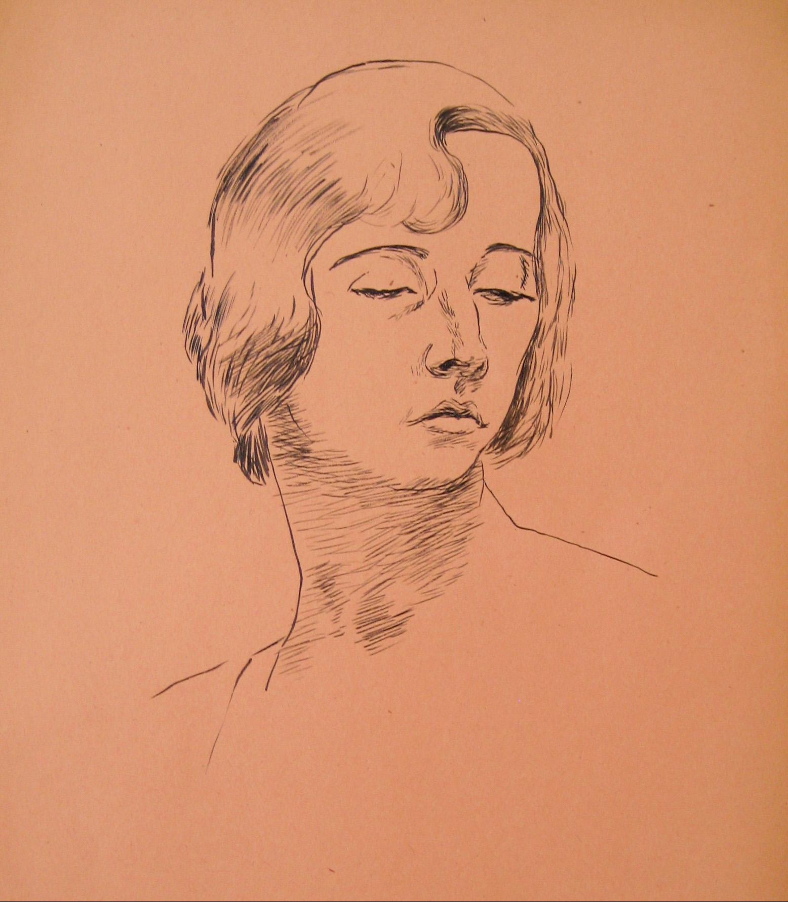 Portrait of a Woman in Ink, Mid 20th Century