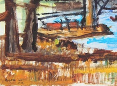 "Bridge- Sydney Harbor" Australian Seascape in Gouache, 1944