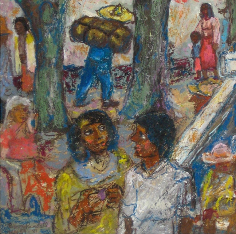 Mexican Plaza, Oil Pastel Drawing, 1954 - Art by Byron Randall