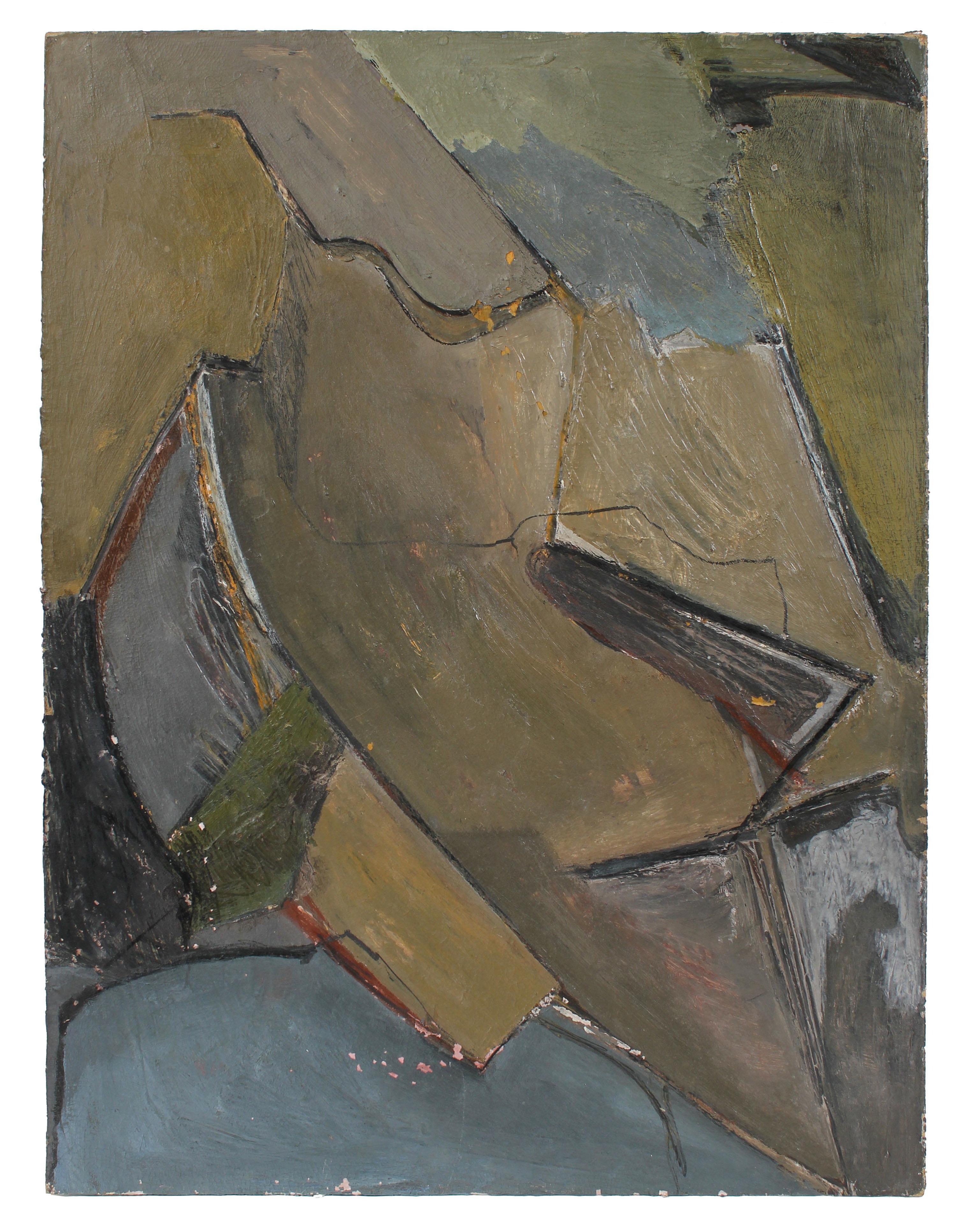 Jack Freeman Abstract Drawing - Abstract Expressionist Painting in Cool Tones, Circa 1960s