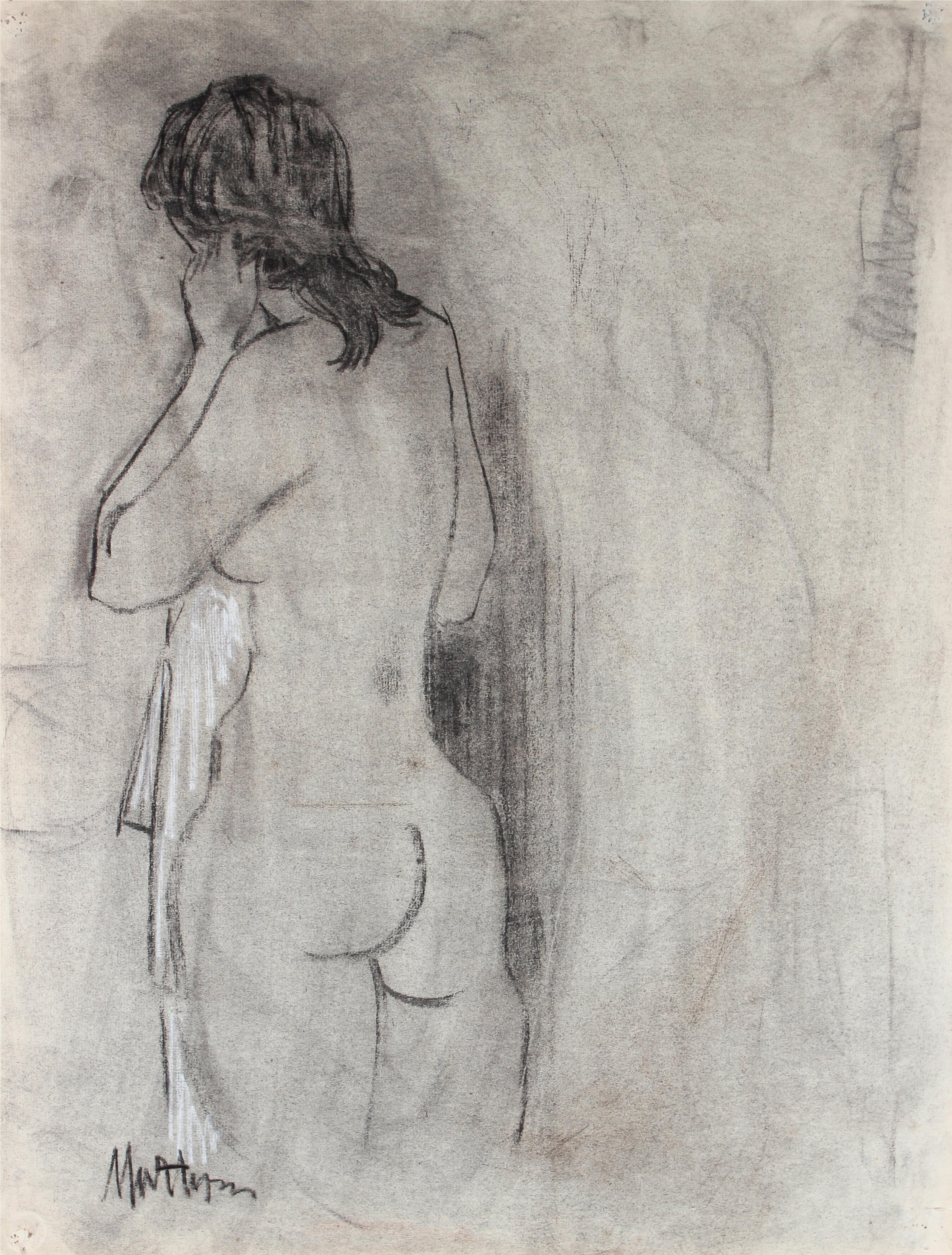 Rip Matteson Portrait - 1940s Figurative Nude Sketch in Charcoal