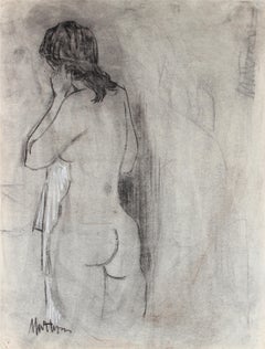 1940s Figurative Nude Sketch in Charcoal