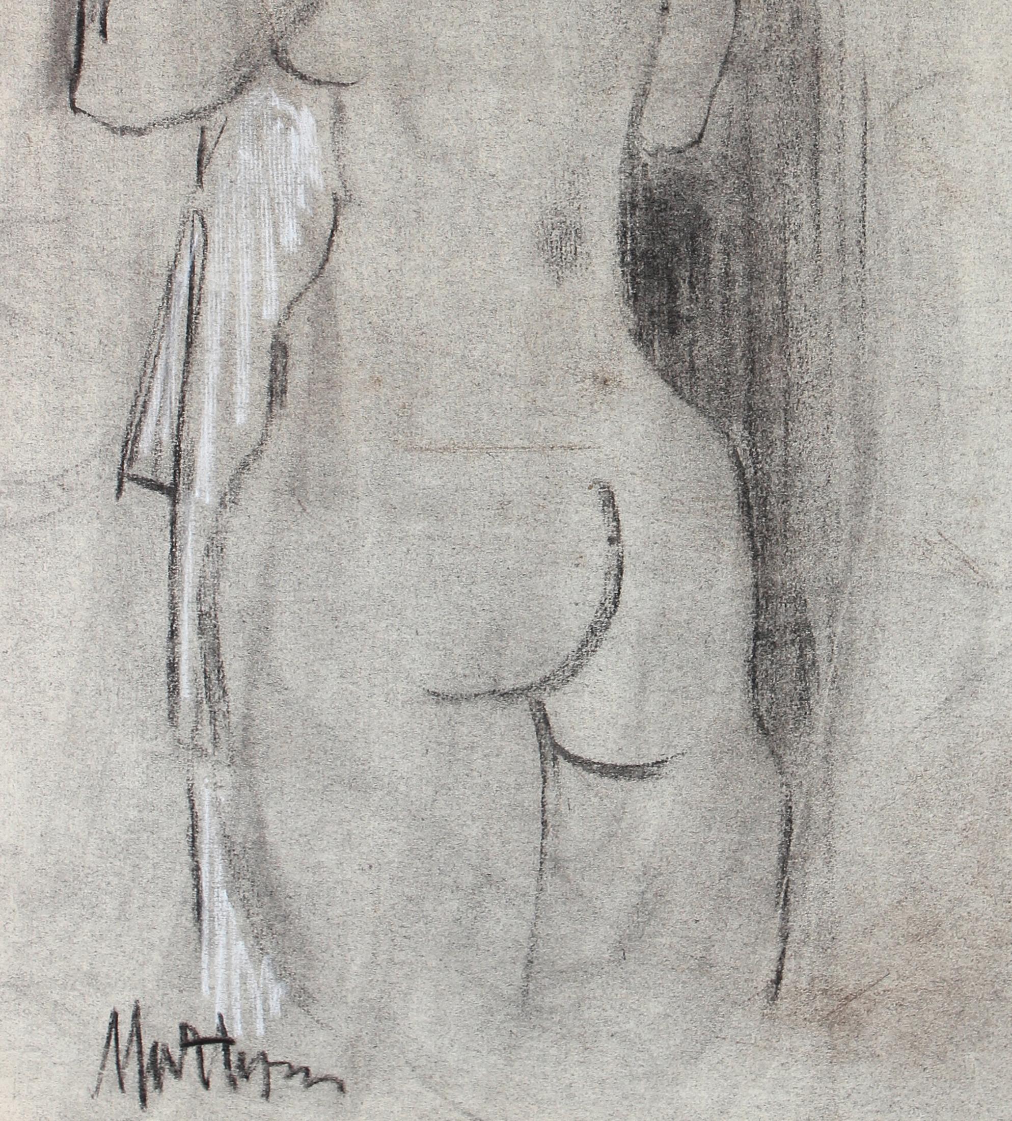 1940s Figurative Nude Sketch in Charcoal - Art by Rip Matteson