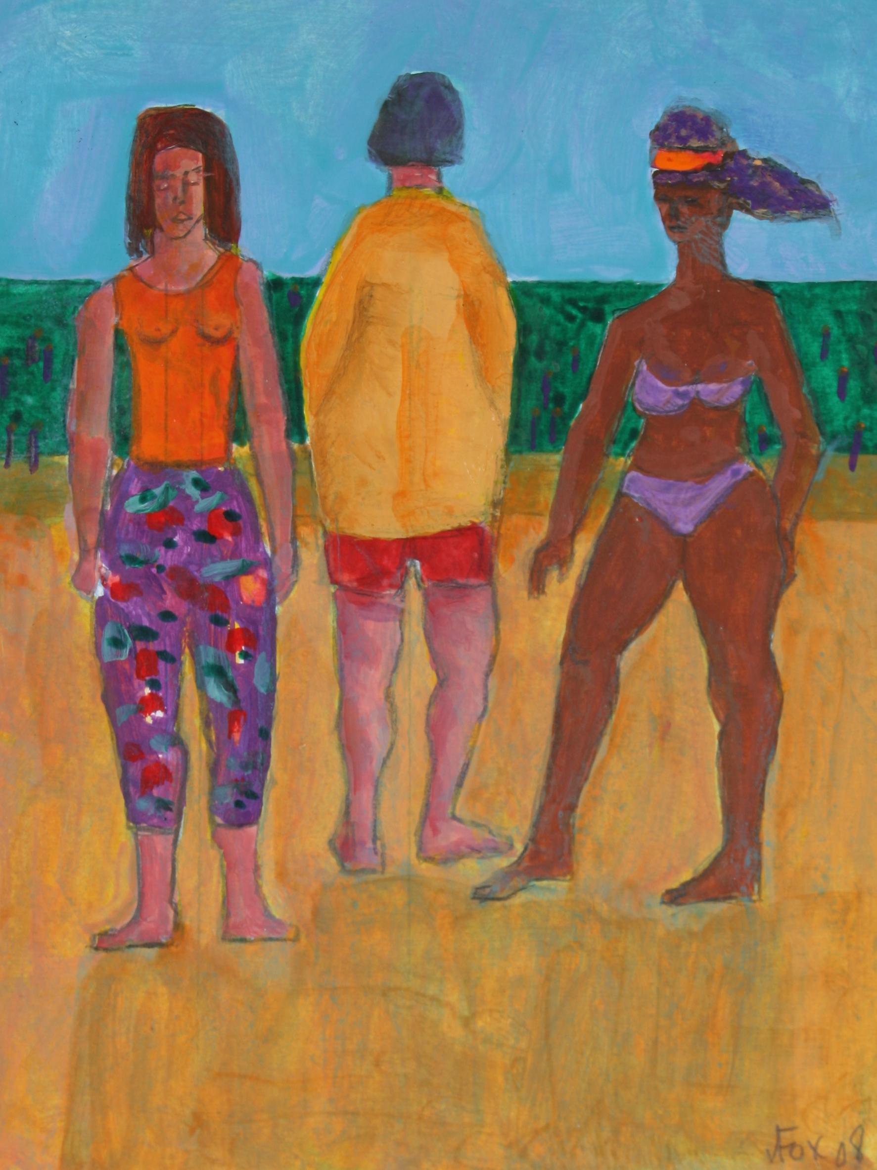Dave Fox Figurative Painting - "Love Boat Series" Beach Trip in Acrylic and Graphite, 2008