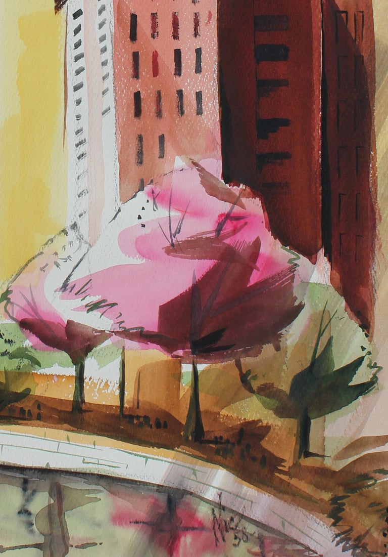 1950s City Scene Watercolor on Paper - Art by John Nicolini