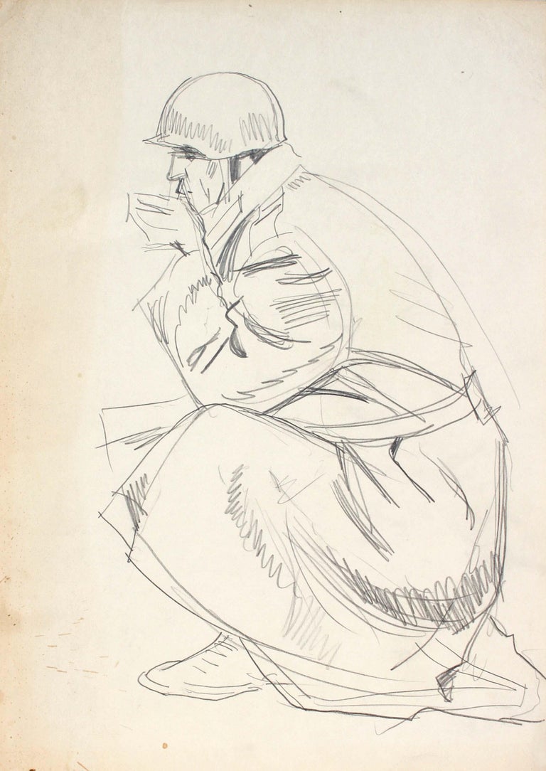 Vladimir Ivanov MidLate 20th Century Crouching Soldier Graphite on