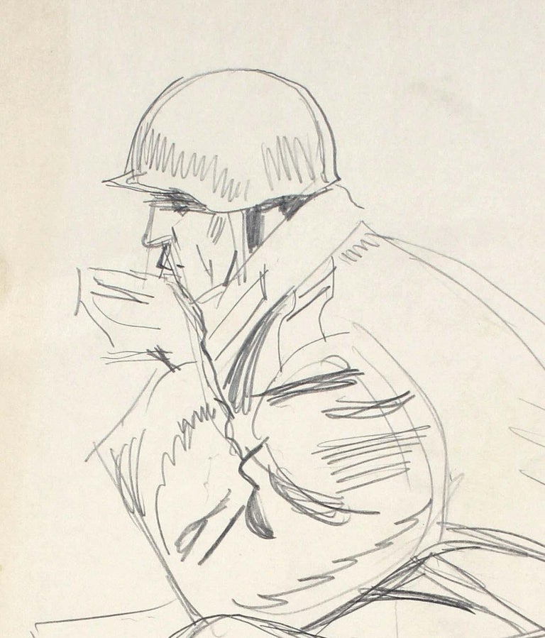 Vladimir Ivanov MidLate 20th Century Crouching Soldier Graphite on