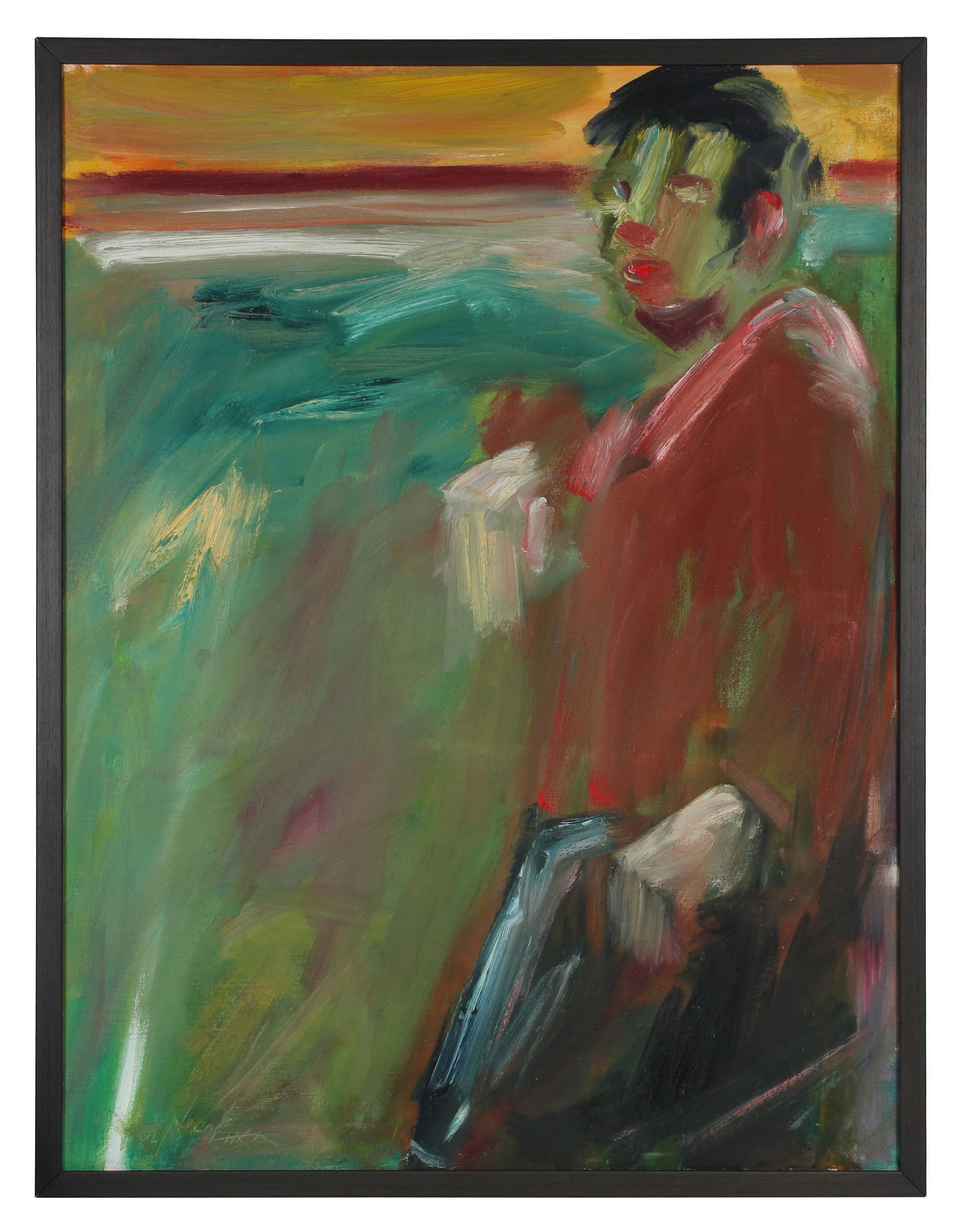 John Nicolini Landscape Art - 2000s Red and Green Figurative Oil on Canvas  