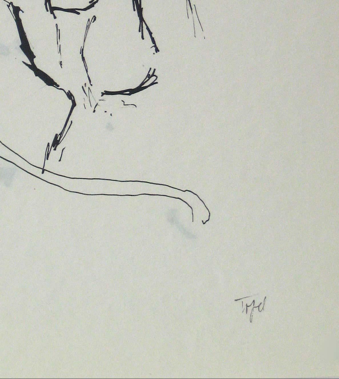 20th Century Side Profile of Woman in Ink - Art by Jennings Tofel