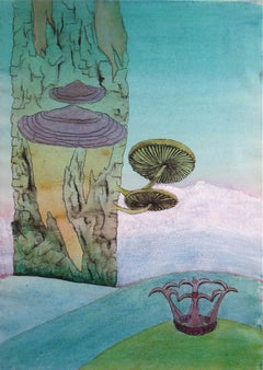 1960s Surrealist Ink and Watercolor on Paper