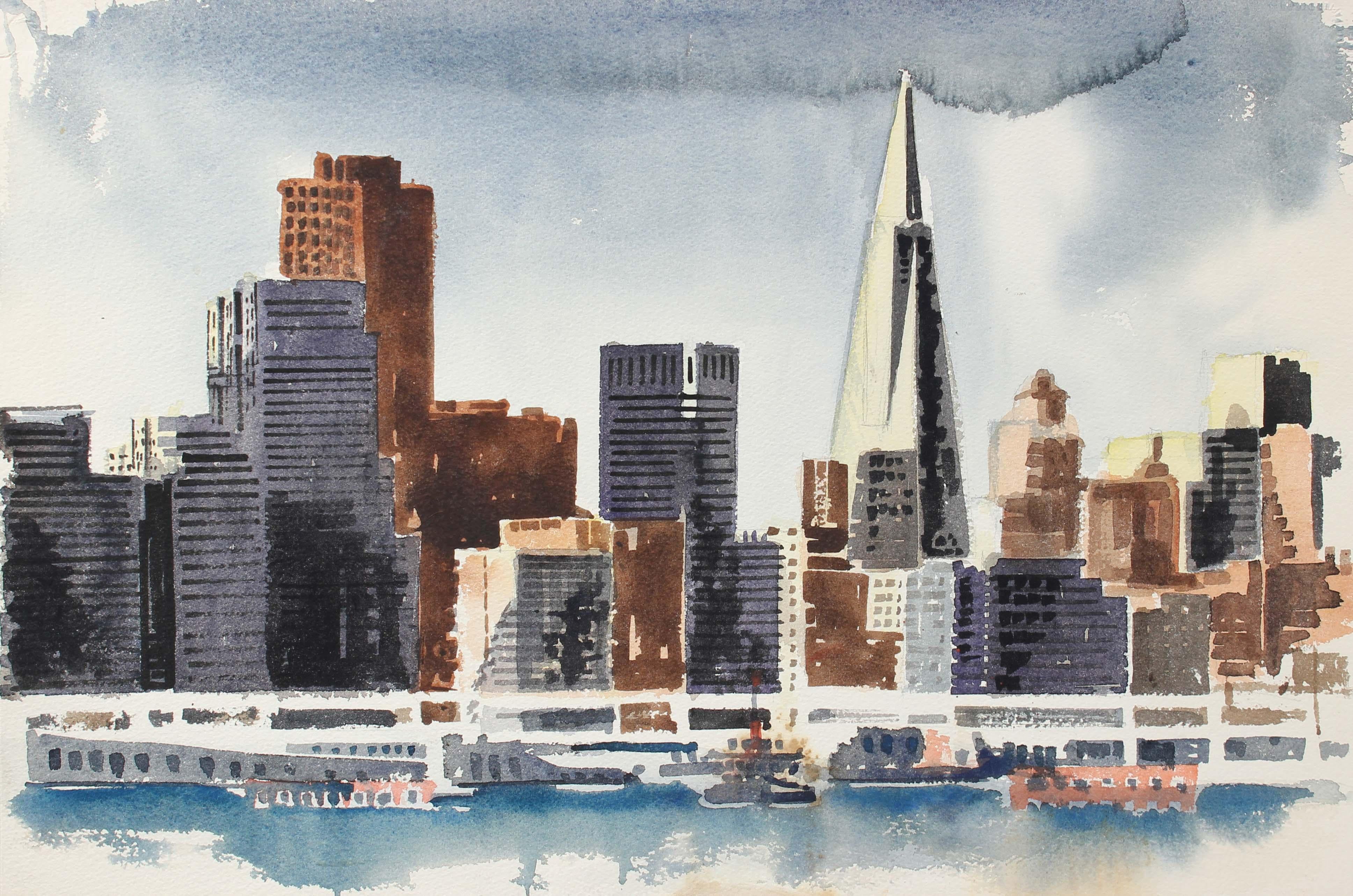 John Nicolini Landscape Art - Late 20th Century San Francisco Watercolor Scene 