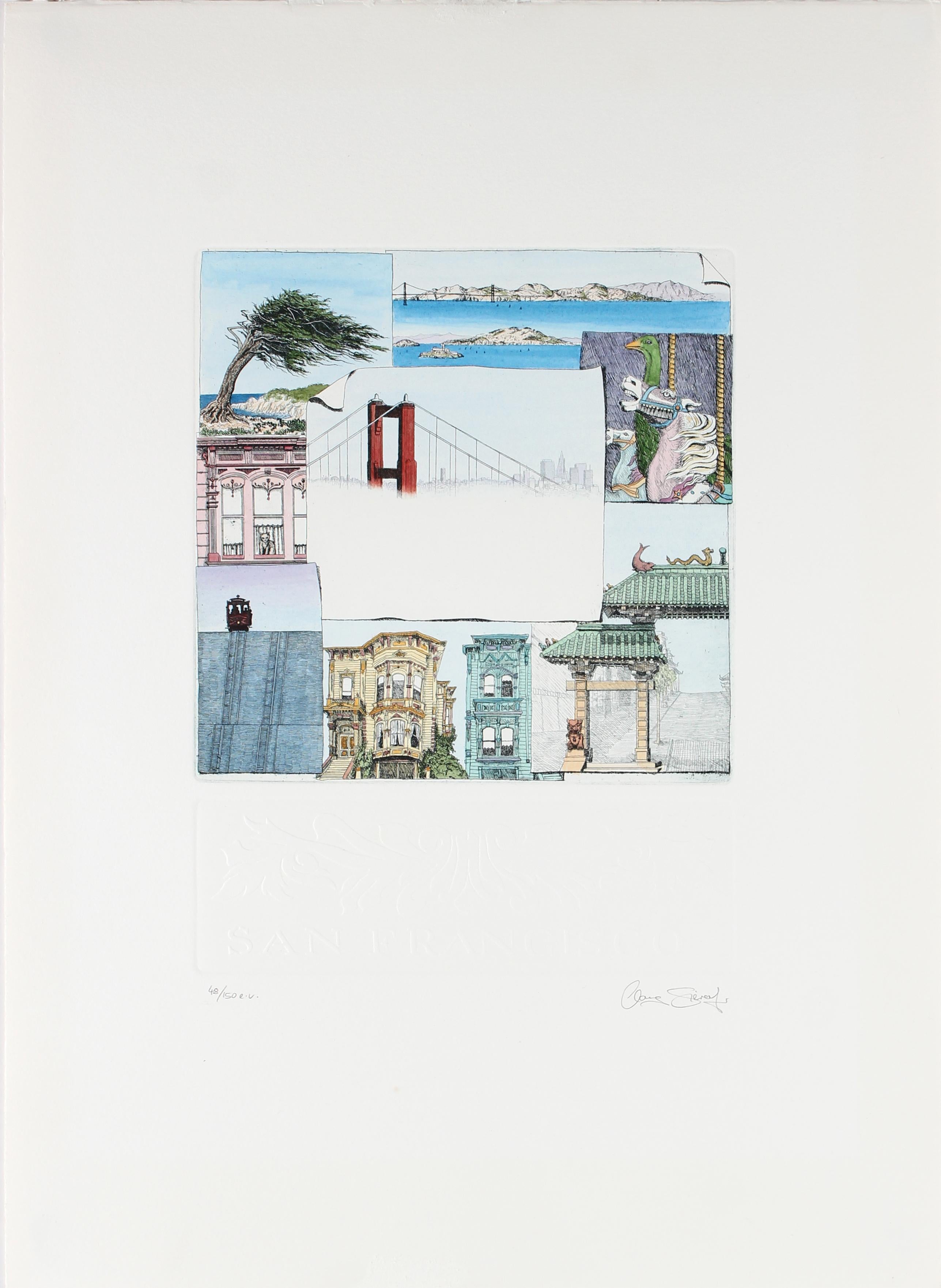 20th Century Etching of Mini San Francisco Scenes - Print by Clare Sievey