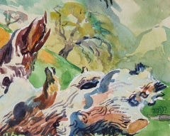 1970s "Towards Greenfield" Landscape in Watercolor