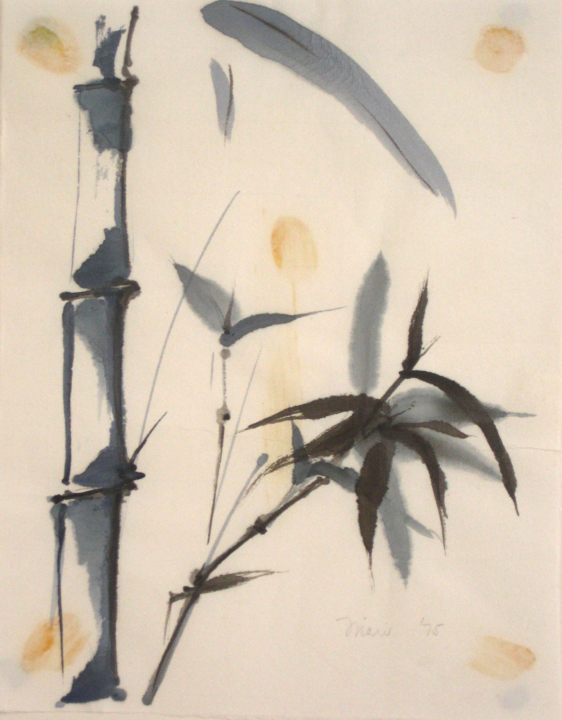 Unknown Landscape Art - 1975 Ink Wash and Watercolor Painting of Bamboo on Paper