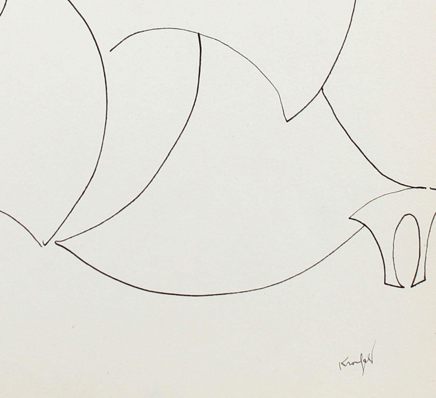 1960s-80s Minimalist Abstract Line Drawing in Ink - Art by Morris Kronfeld