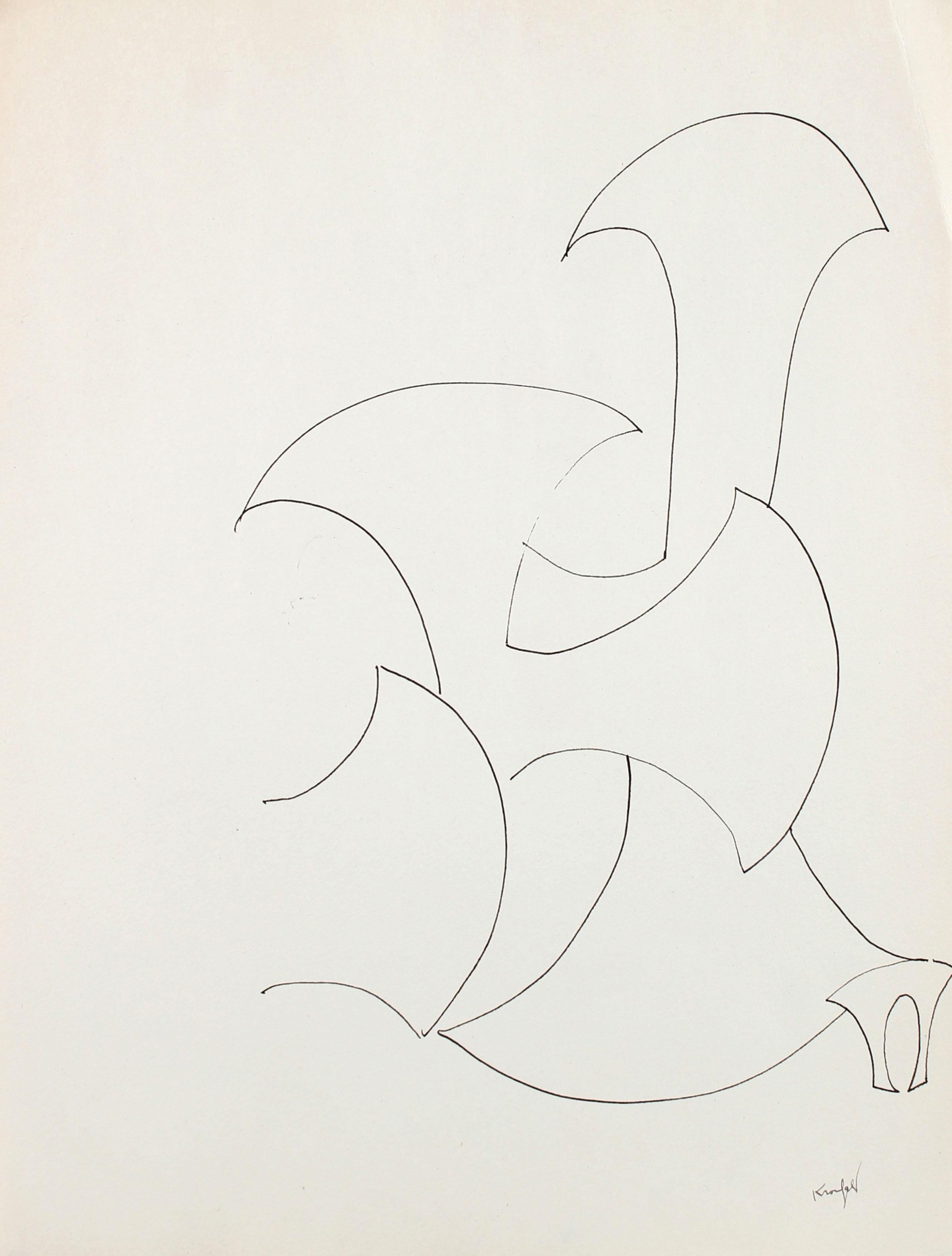 Morris Kronfeld Abstract Drawing - 1960s-80s Minimalist Abstract Line Drawing in Ink