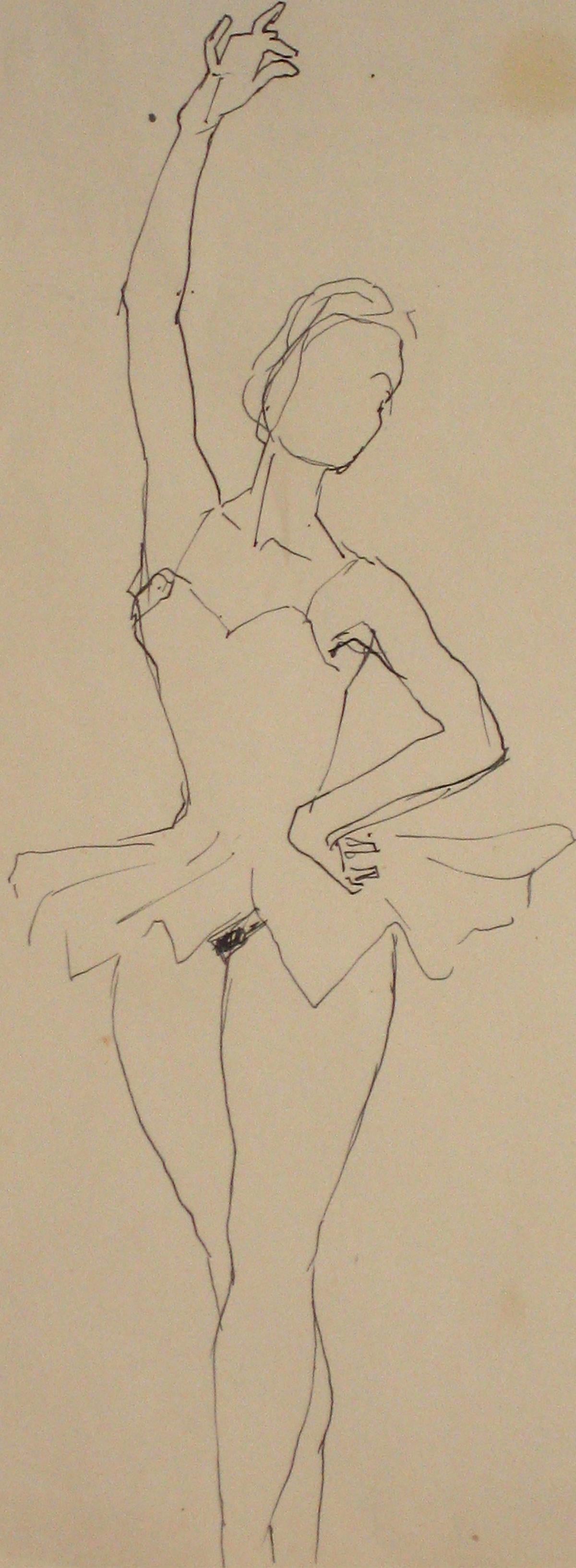 Vintage Ink Drawing of a Ballerina in Fourth Position - Art by Unknown
