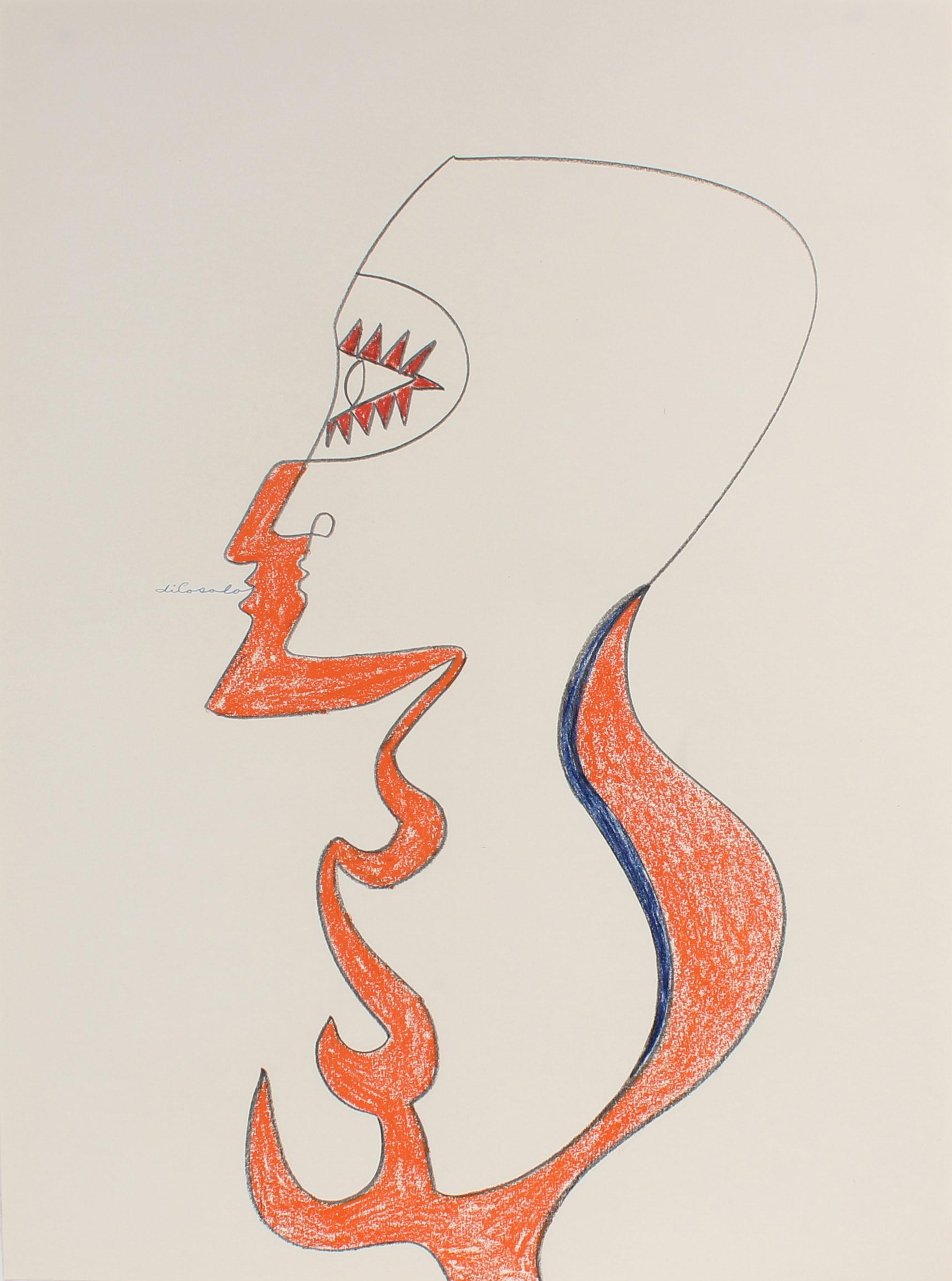 Michael di Cosola Figurative Art - 1970s Psychedelic Portrait in Pastel and Graphite
