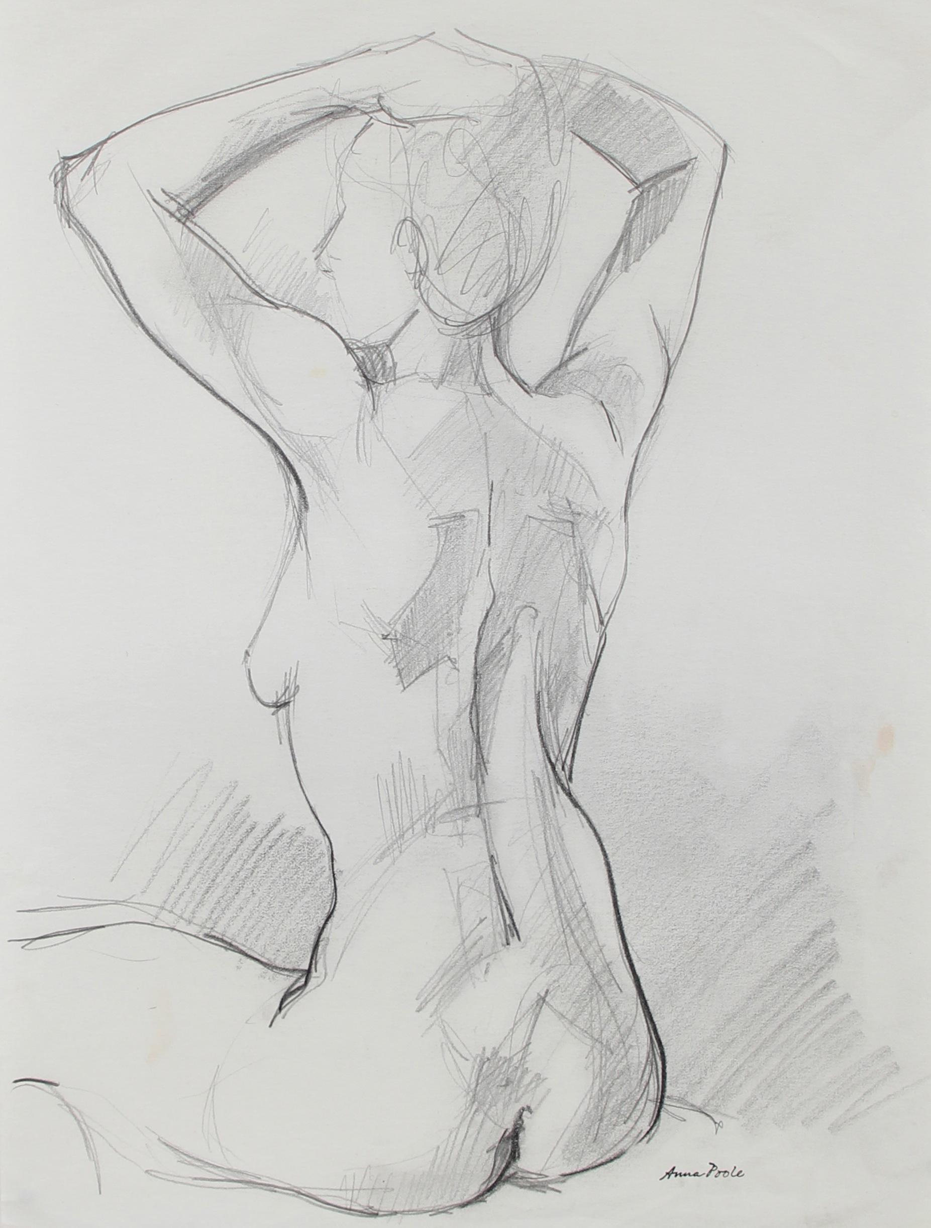 Anna Poole Figurative Art - Stretching Female Nude, Graphite on Paper, Late 20th Century