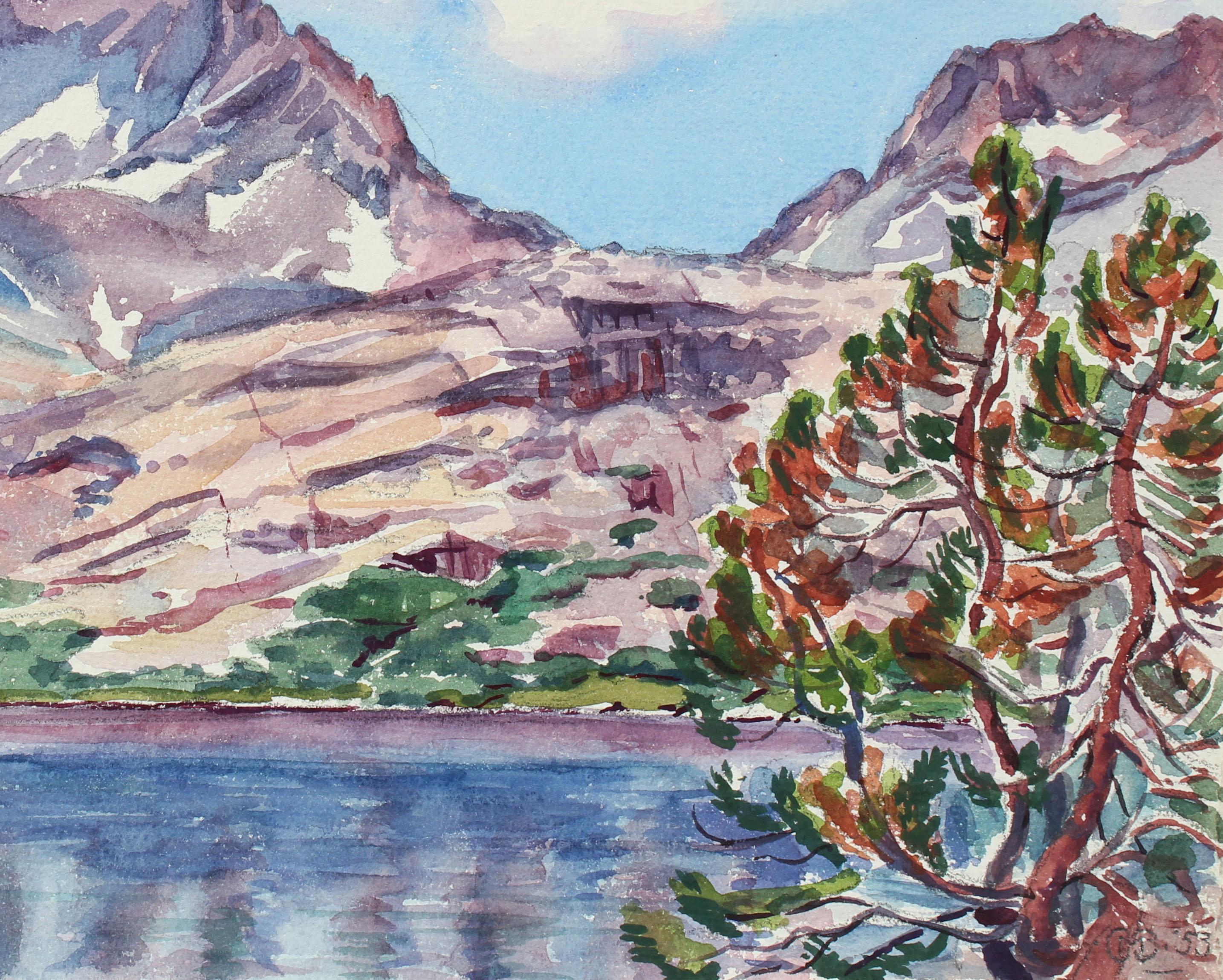 1950s Vibrant Mountain Scene in Watercolor – Art von Mary Pomeroy