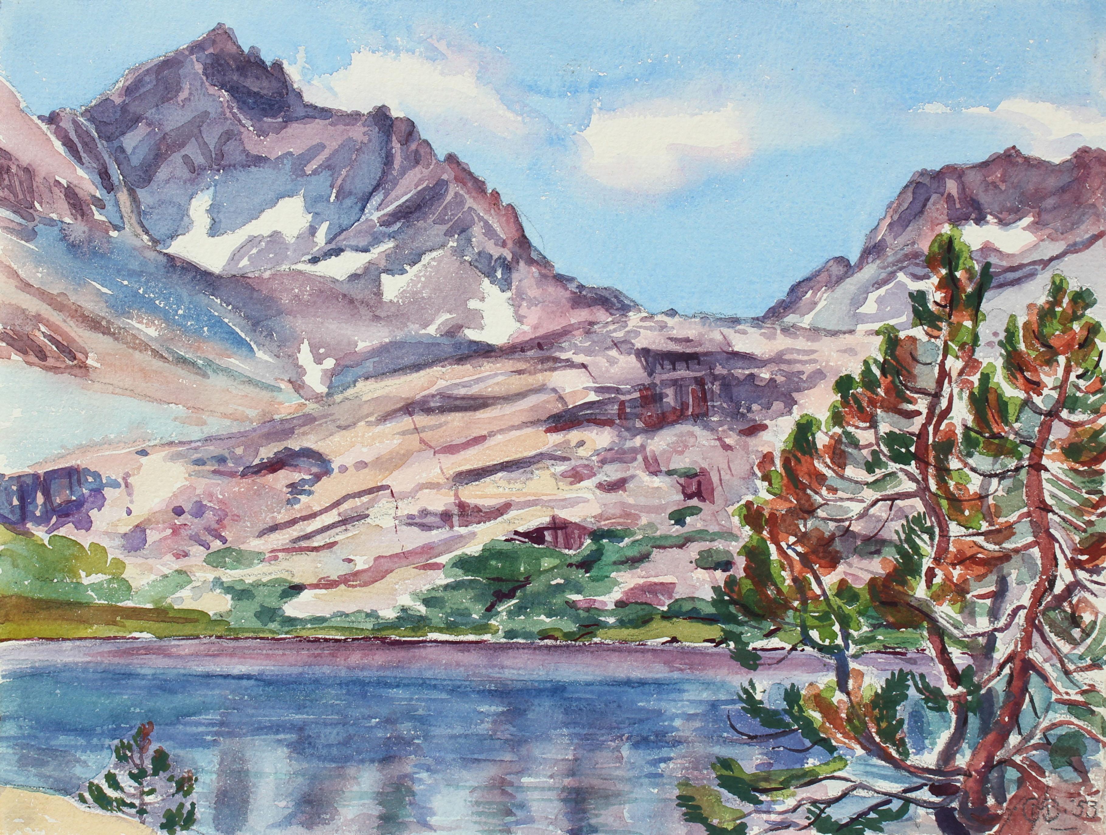 Mary Pomeroy Landscape Art - 1950s Vibrant Mountain Scene in Watercolor