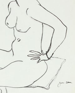 20th Century Sketch of a Seated Woman on Pillow in Ink