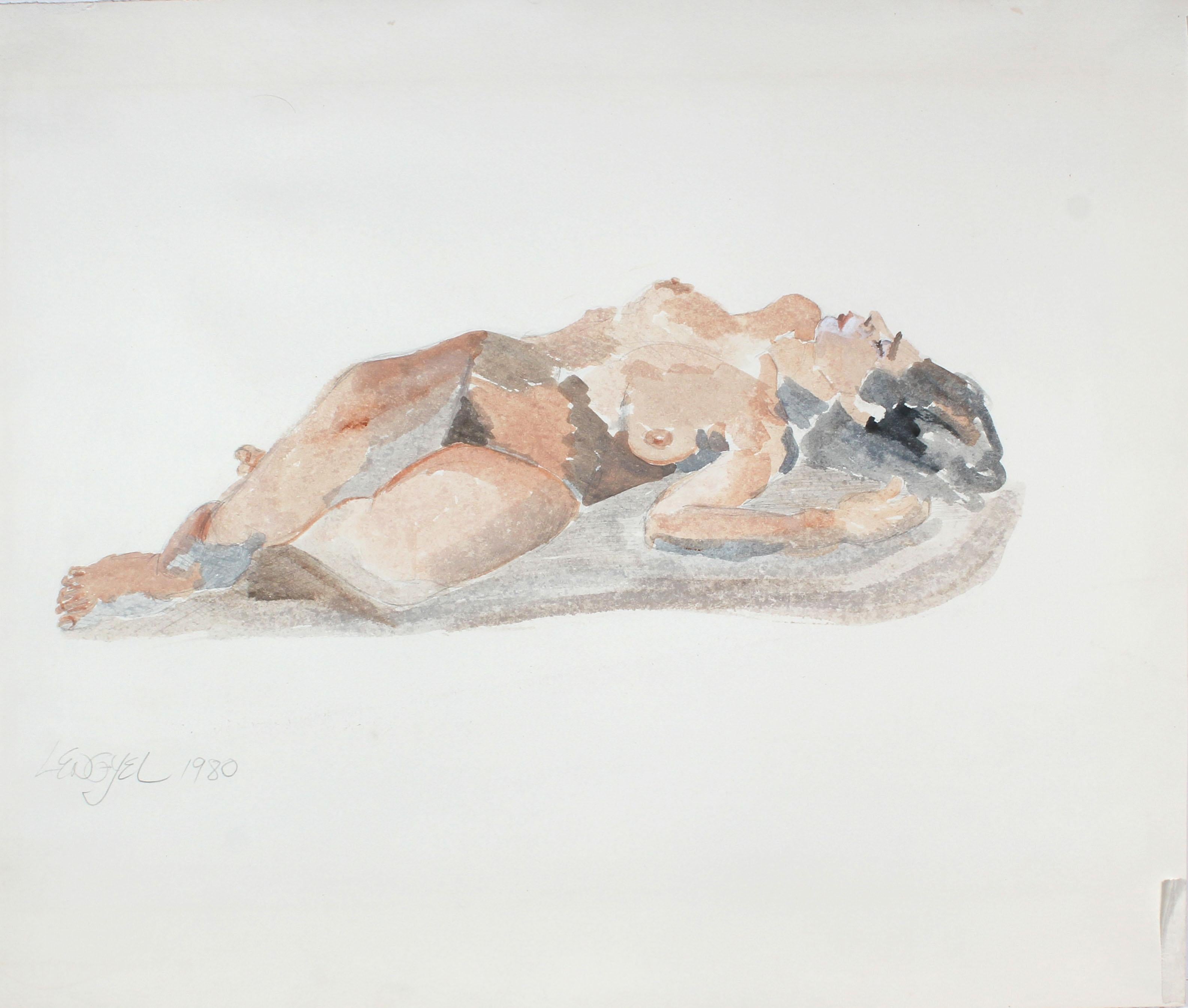 Laura Lengyel Abstract Drawing - 1980's "Reclining Woman" Figurative Ink Wash 