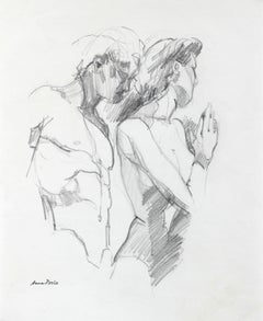 Late 20th Century Drawing of Two Figures in Graphite