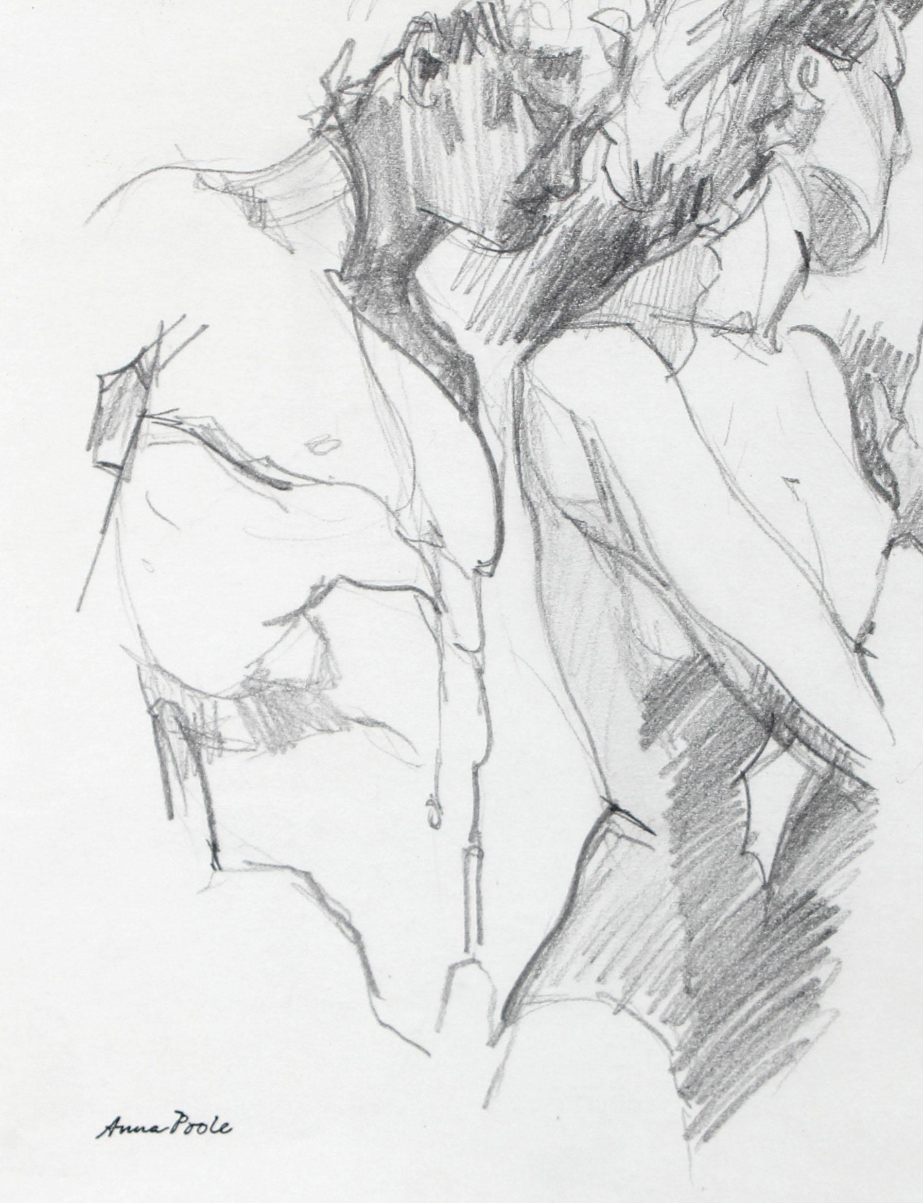 Late 20th Century Drawing of Two Figures in Graphite - Art by Anna Poole