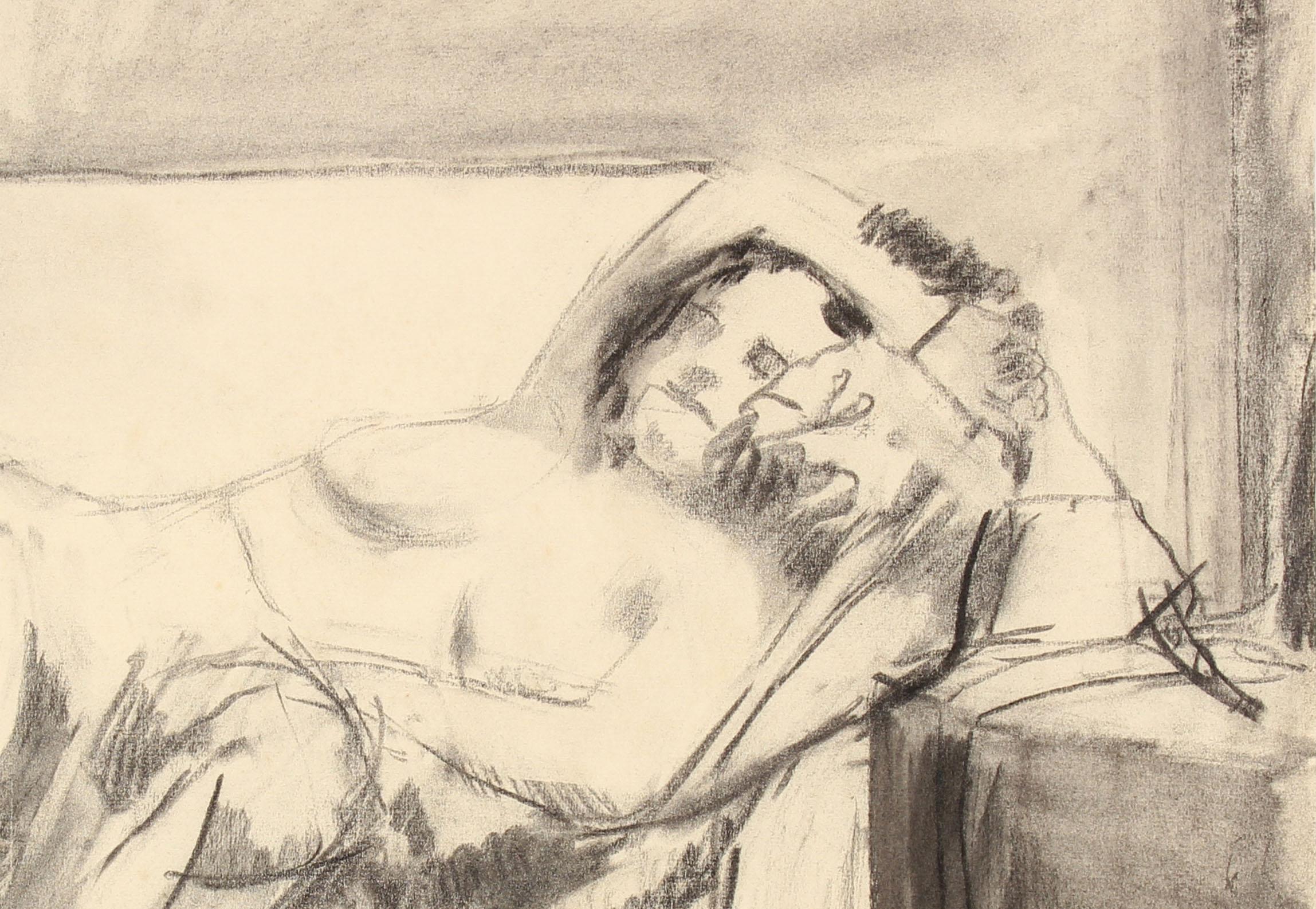 20th Century Drawing of a Reclining Figurative  - Art by Jack Freeman