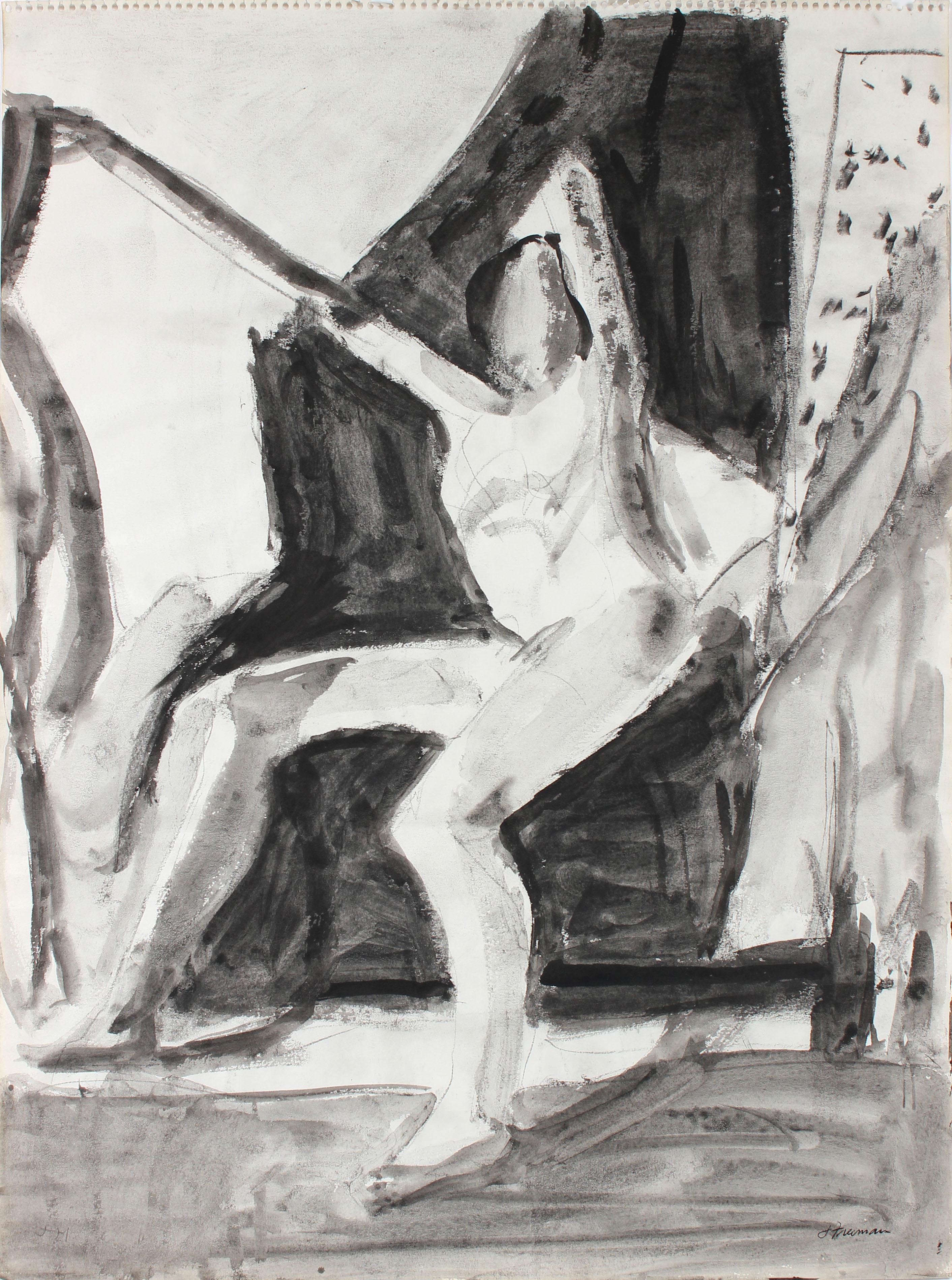 Jack Freeman Figurative Art - 1970's Bay Area Figurative Drawing in Ink and Charcoal 