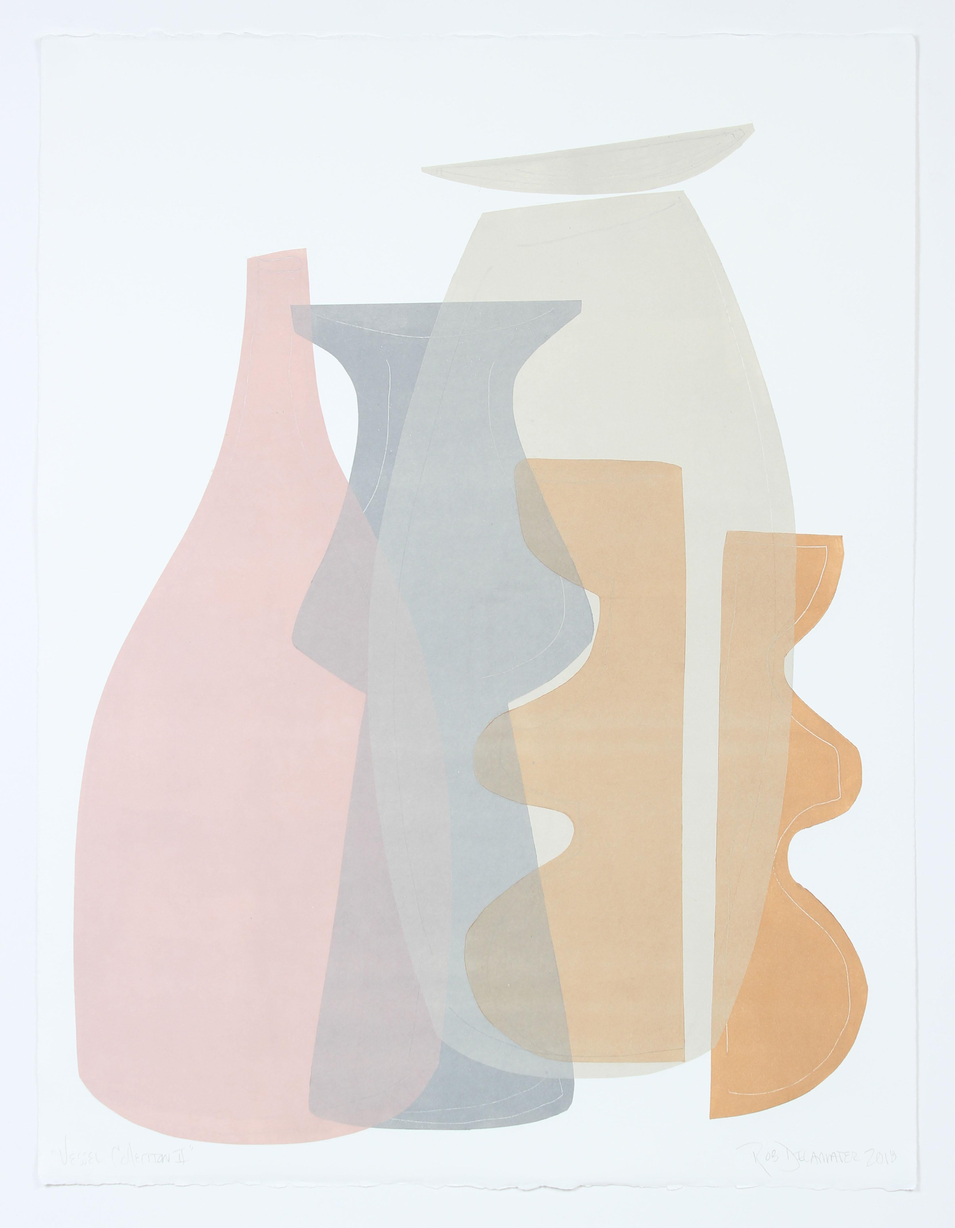 Rob Delamater Abstract Drawing - "Vessel Collection II" Light toned Abstracted Monotype