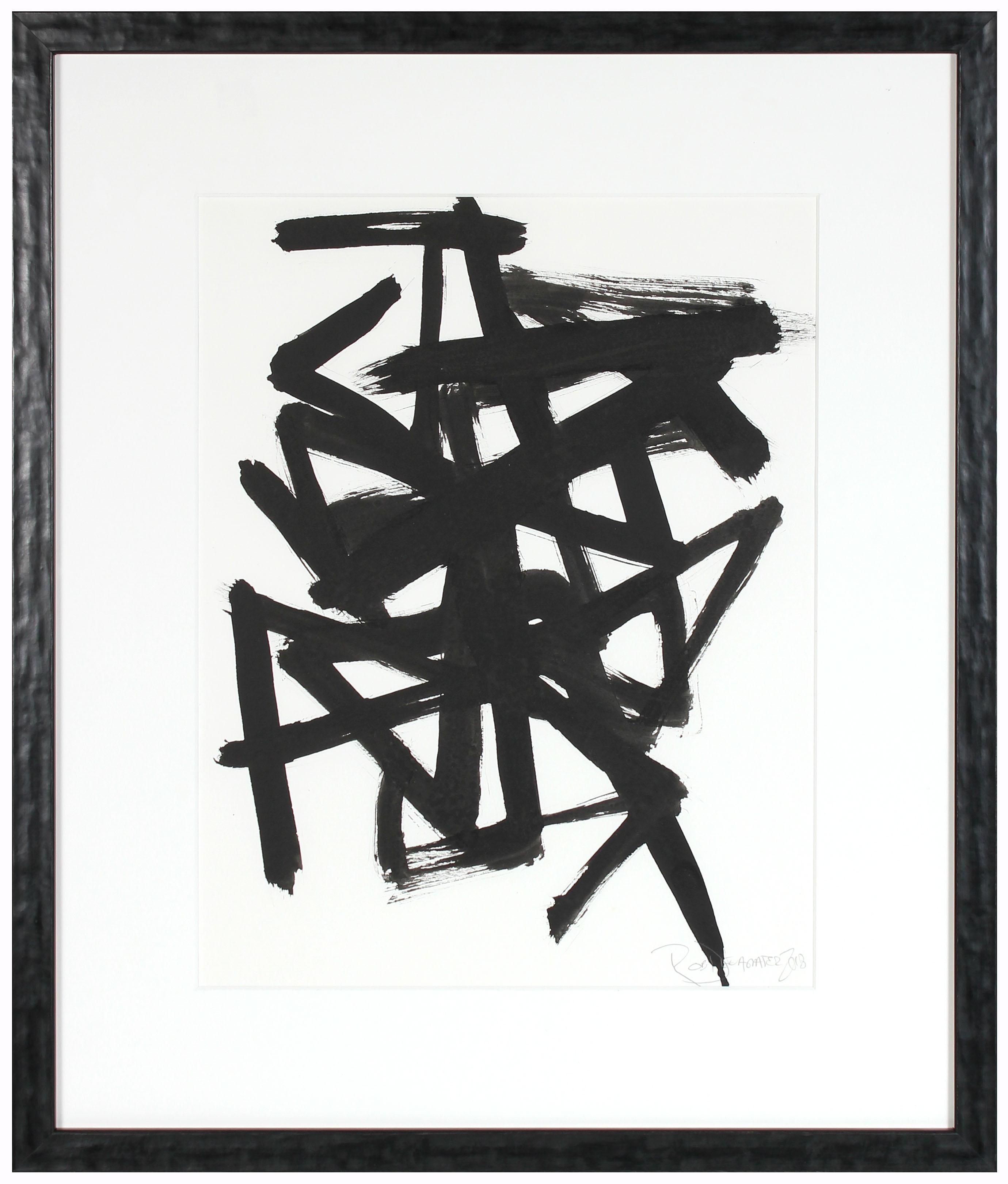 Rob Delamater Abstract Drawing - "Parlance VI" Abstract Expressionist Ink Drawing 