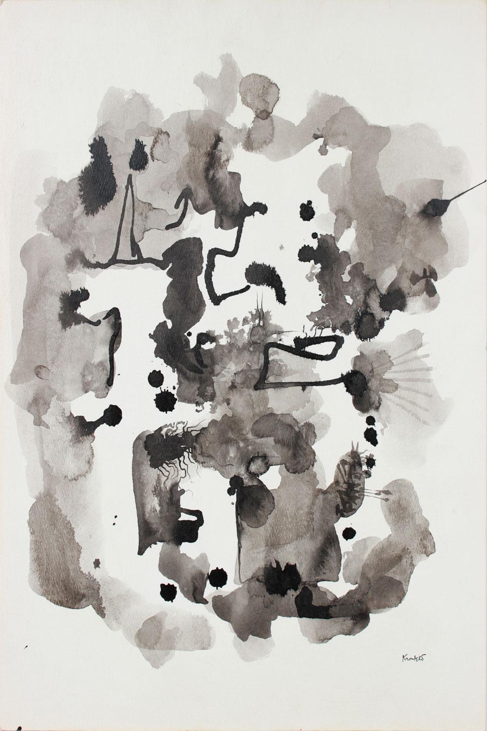 Morris Kronfeld Abstract Drawing – Monochromatic Ink on Paper, Circa 1960s-1980s