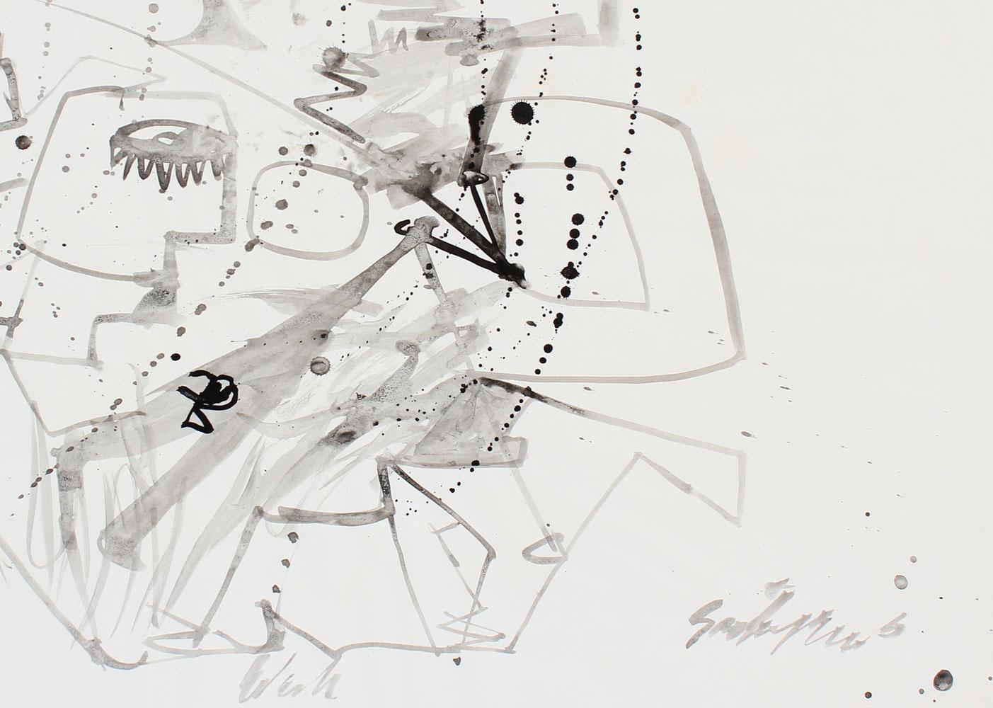 Monochromatic Abstract in Ink, 1960s - Art by Santos Rene Irizarry