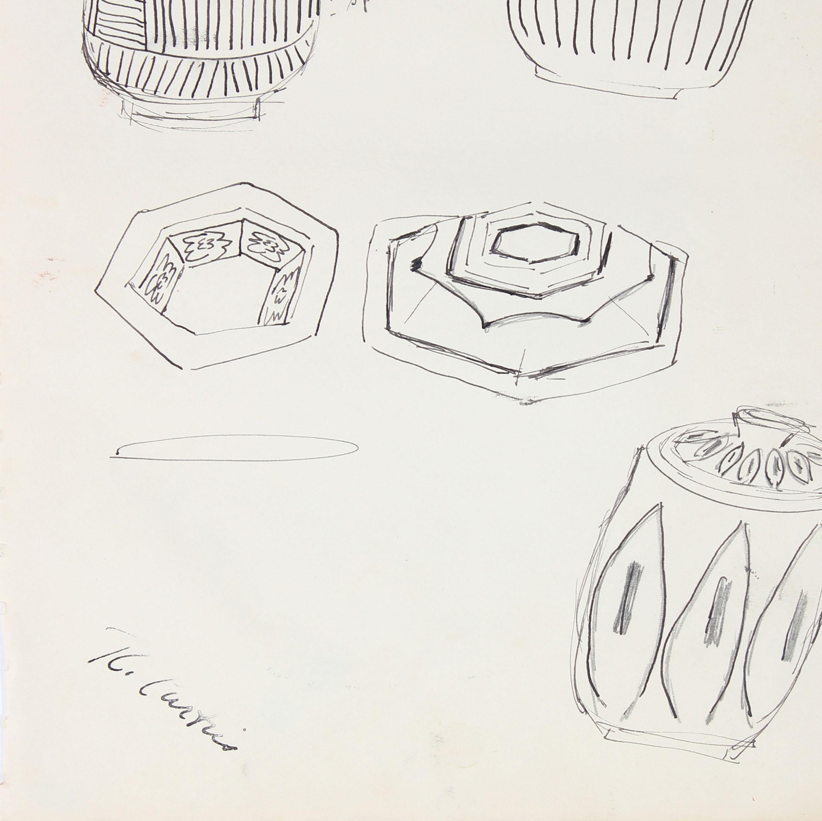Modernist Objects in Ink on Paper by Ross Curtis, Mid 20th Century 1