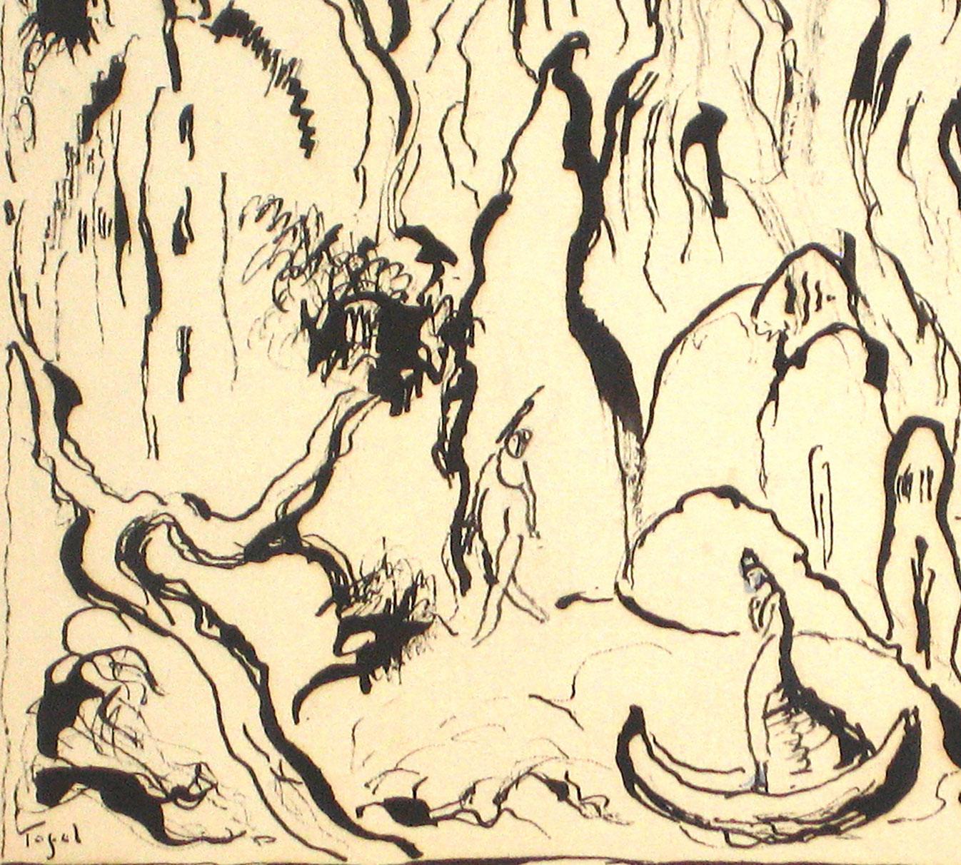 Abstract Expressionist Figures in Ink Wash on Board, Early to Mid 20th Century - Art by Jennings Tofel