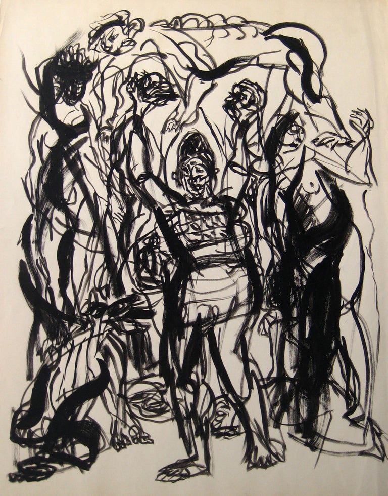 Jennings Tofel Abstract Drawing - Abstract Expressionist Figures in Ink Wash on Paper, Early to Mid 20th Century