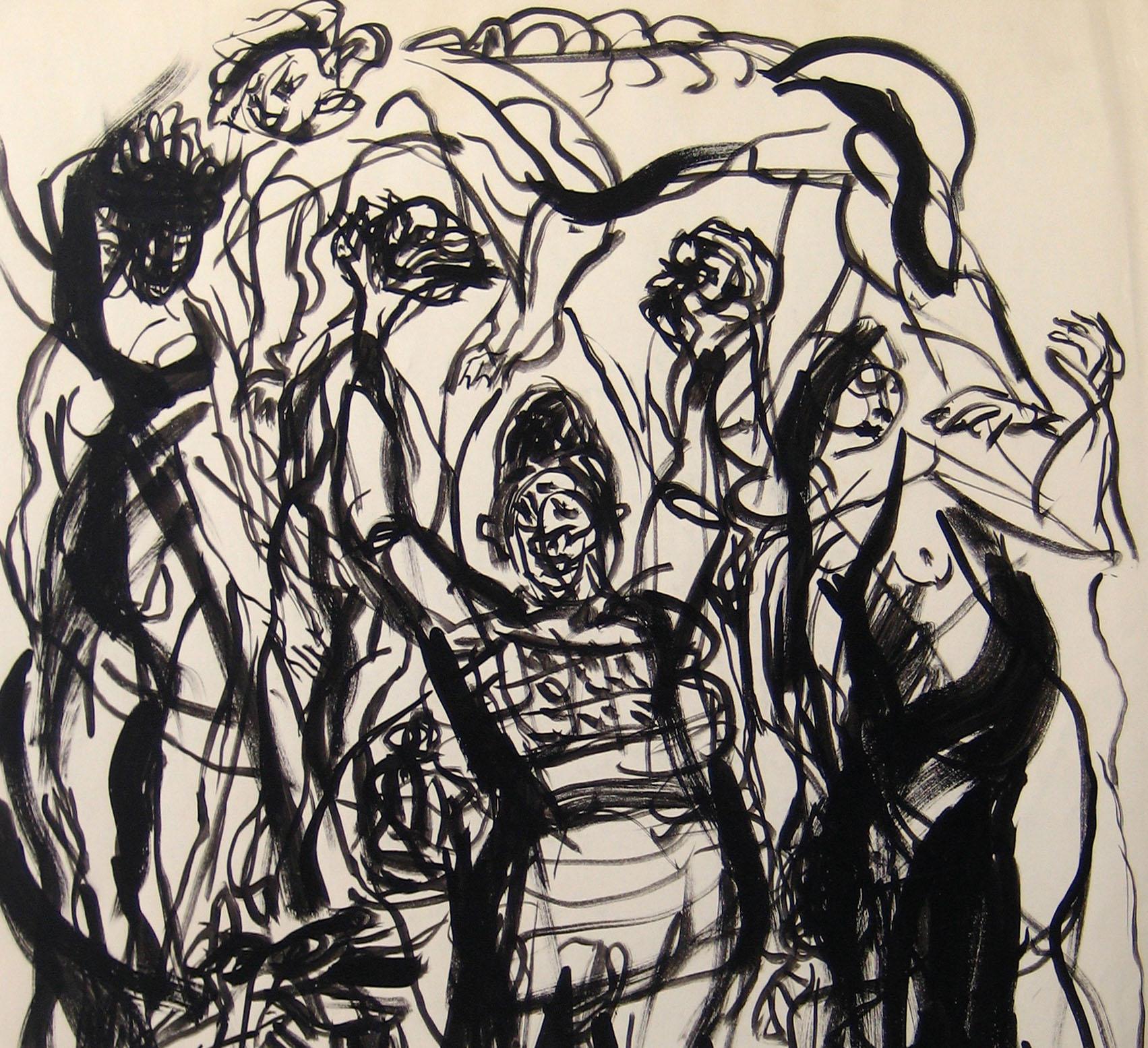 Abstract Expressionist Figures in Ink Wash on Paper, Early to Mid 20th Century - Art by Jennings Tofel