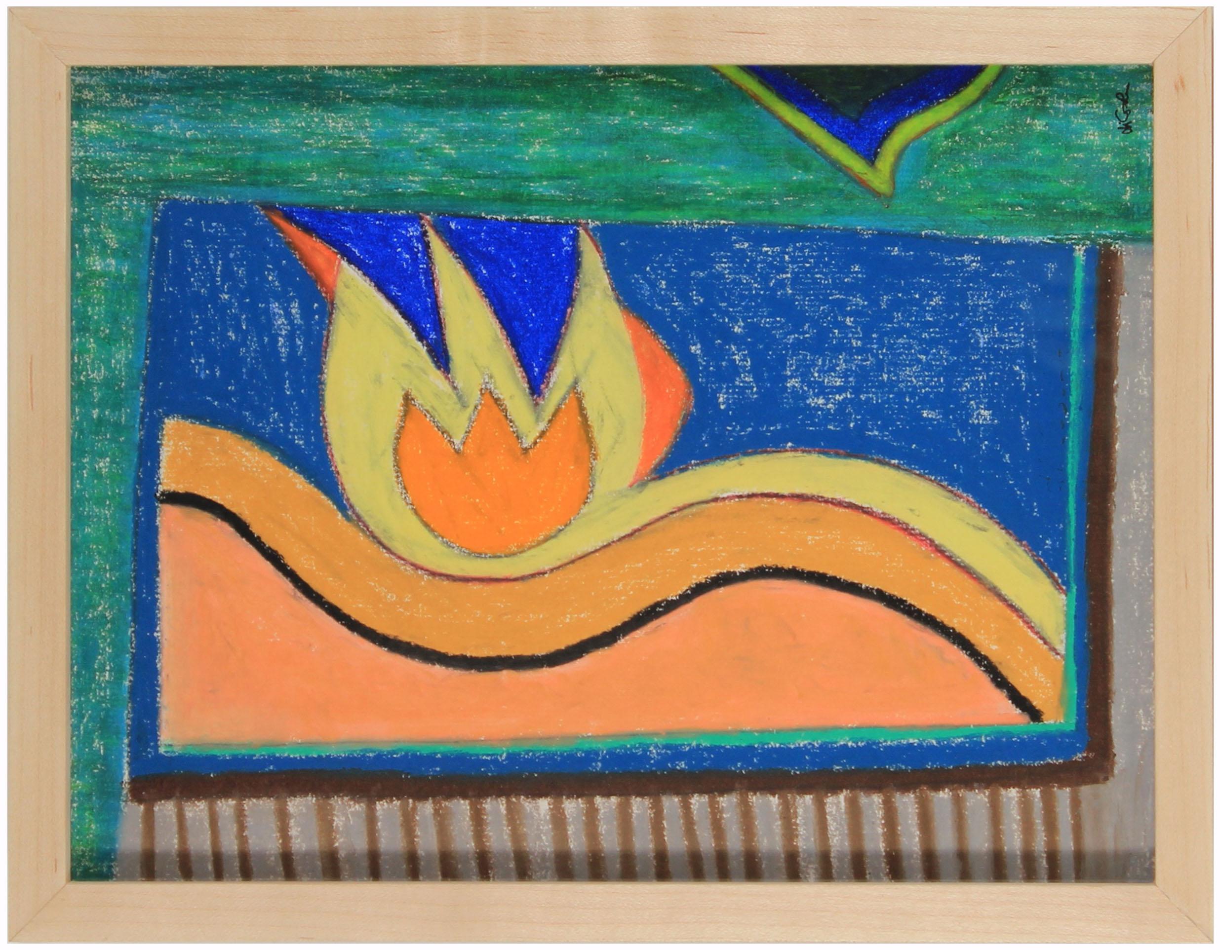 Michael di Cosola Abstract Drawing - Bright Abstract Pastel Drawing in Orange Blue Yellow and Green, August 10, 1985