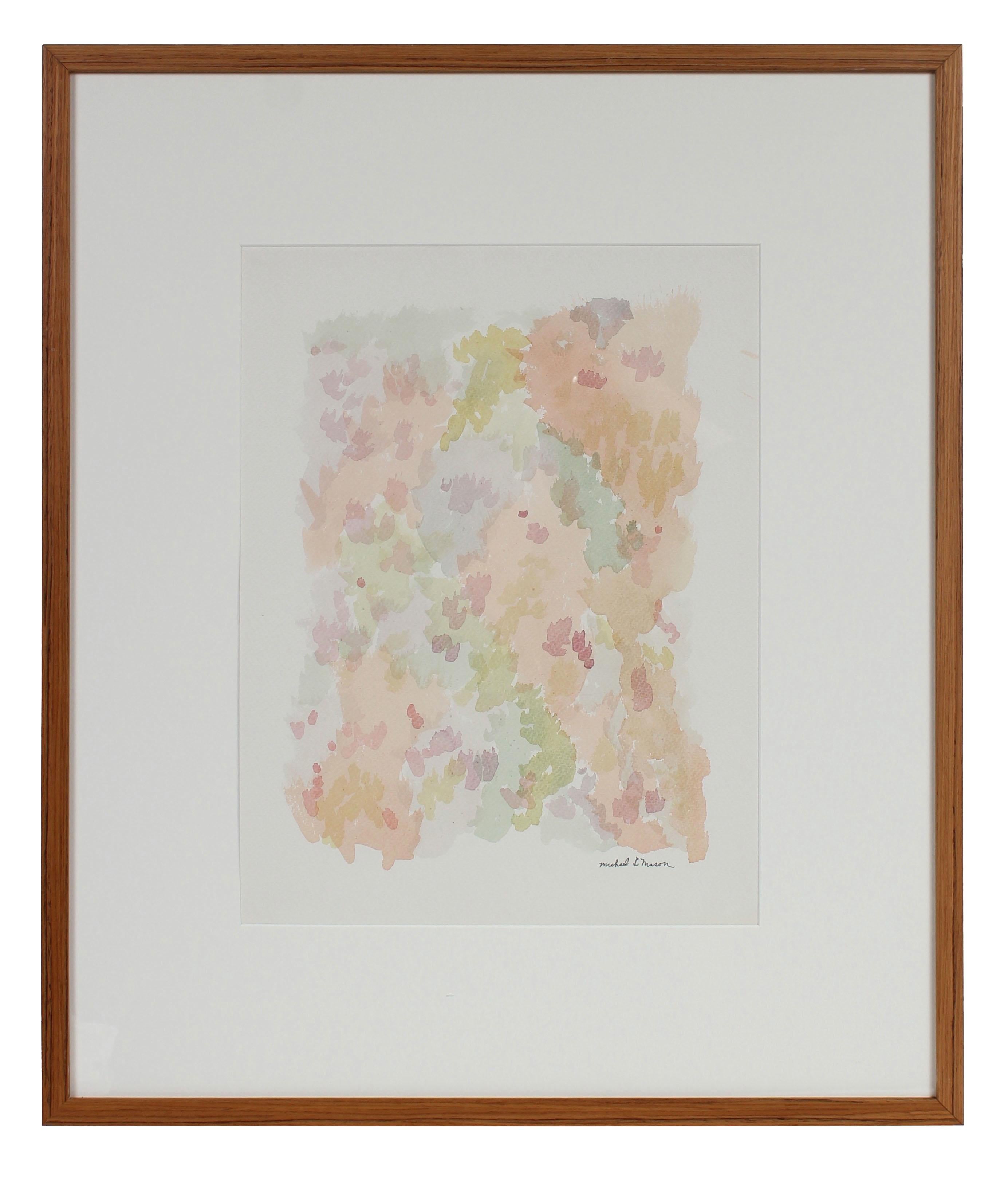 Michael L. Mason Abstract Drawing - Colorful Minimalist Abstract Watercolor Painting in Pink, Green, Blue, 1963