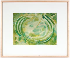 "Ripples", Abstract Landscape Painting w/ Green & Yellow, Gouache & Watercolor 