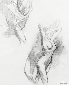 Late 20th Century Drawing of Nude Female Figures Dancing in Graphite on Paper