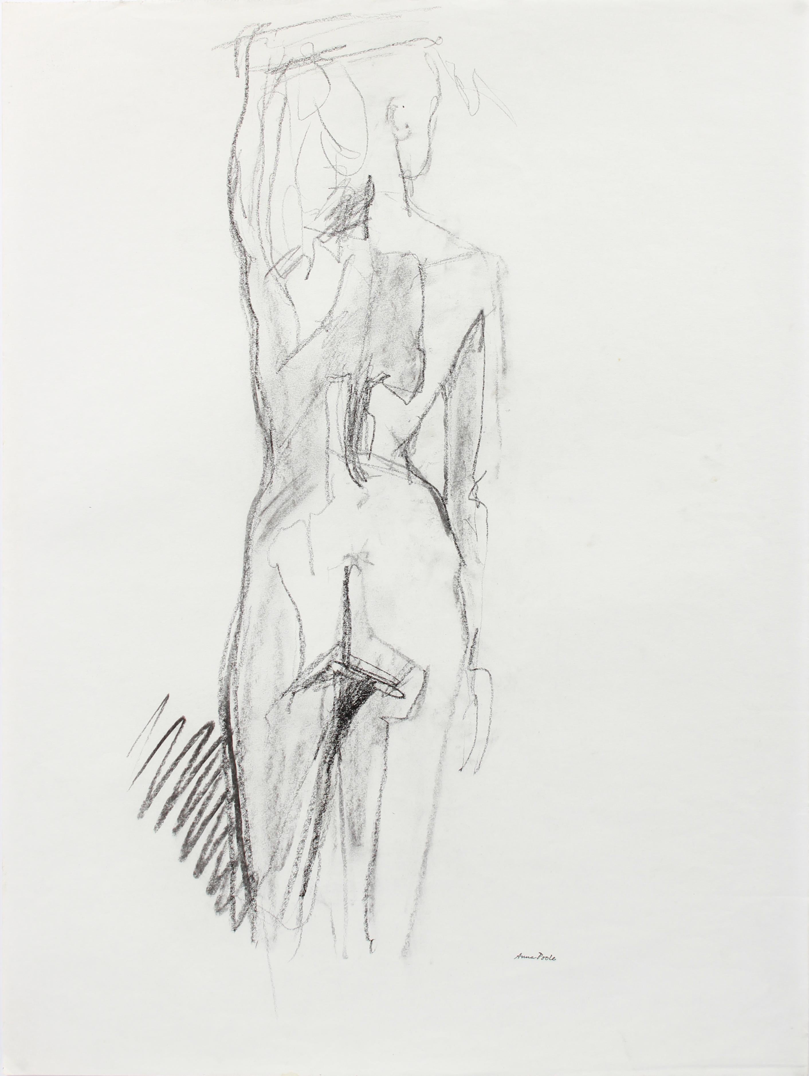 Nude Female Figure from Behind, Graphite on Paper Drawing, Late 20th Century - Art by Anna Poole